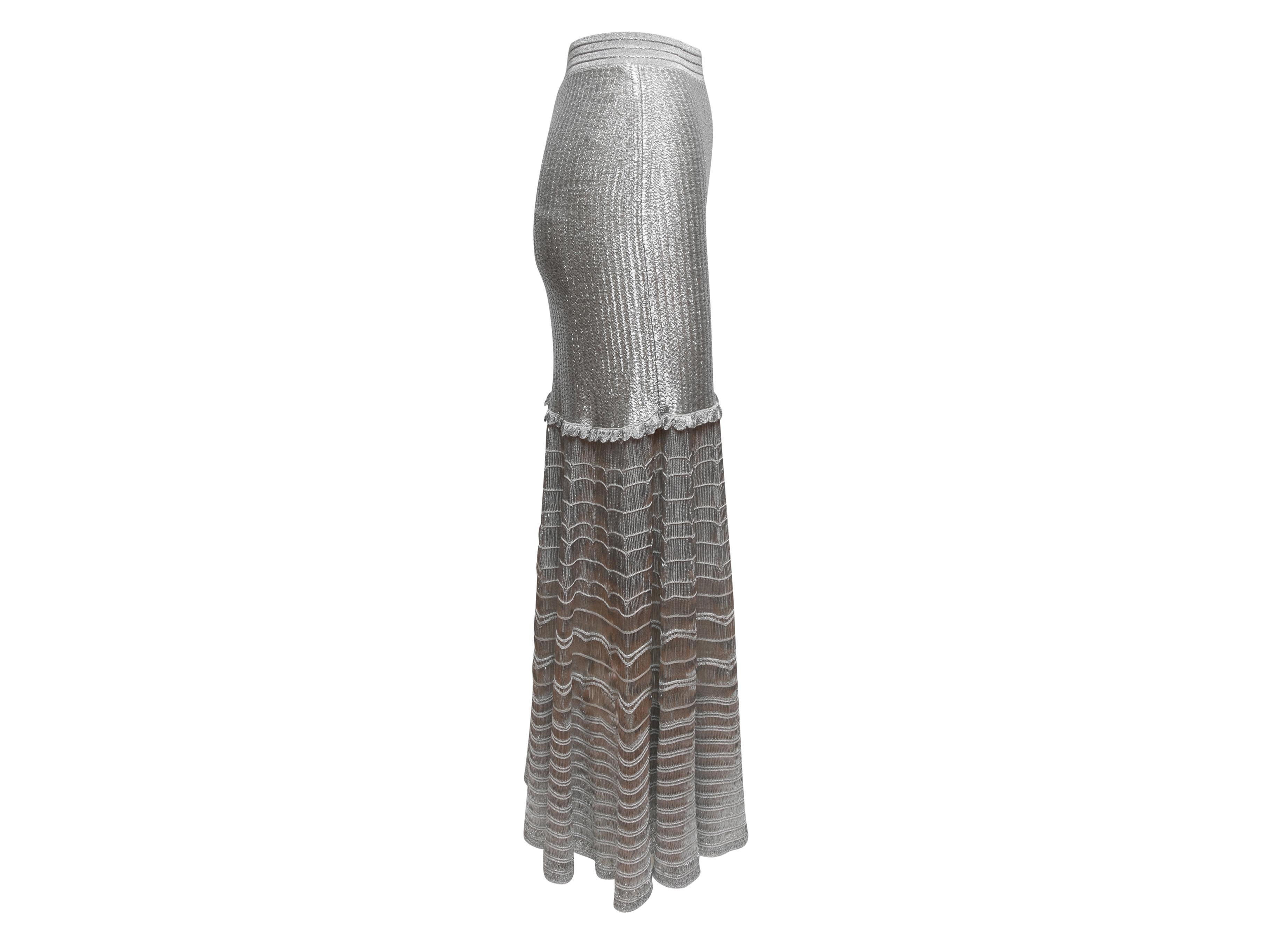 Silver Alexander McQueen Metallic Knit Maxi Skirt In Excellent Condition In New York, NY