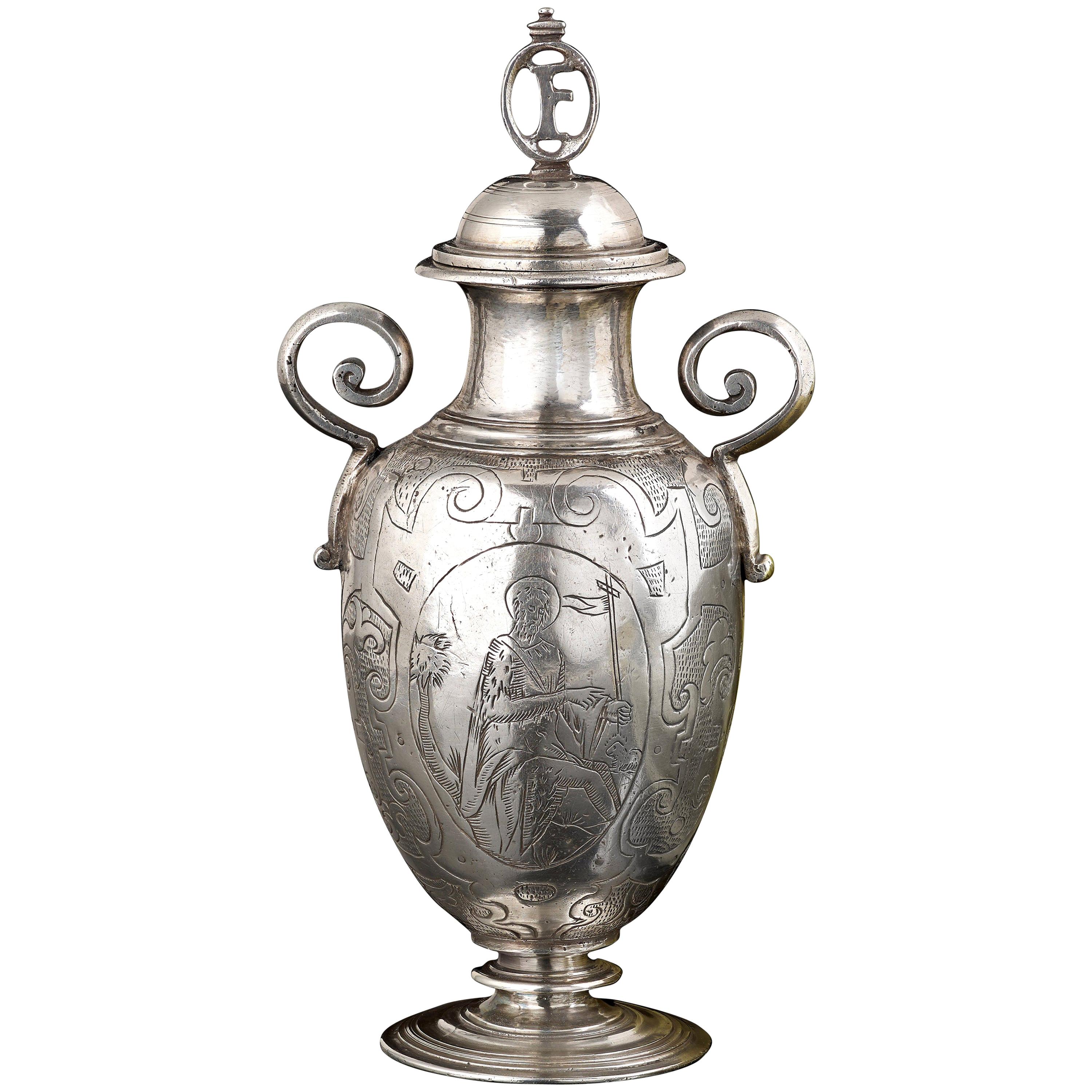 Silver Altar Bottle for Holy Oil, Spanish, circa 1620 For Sale