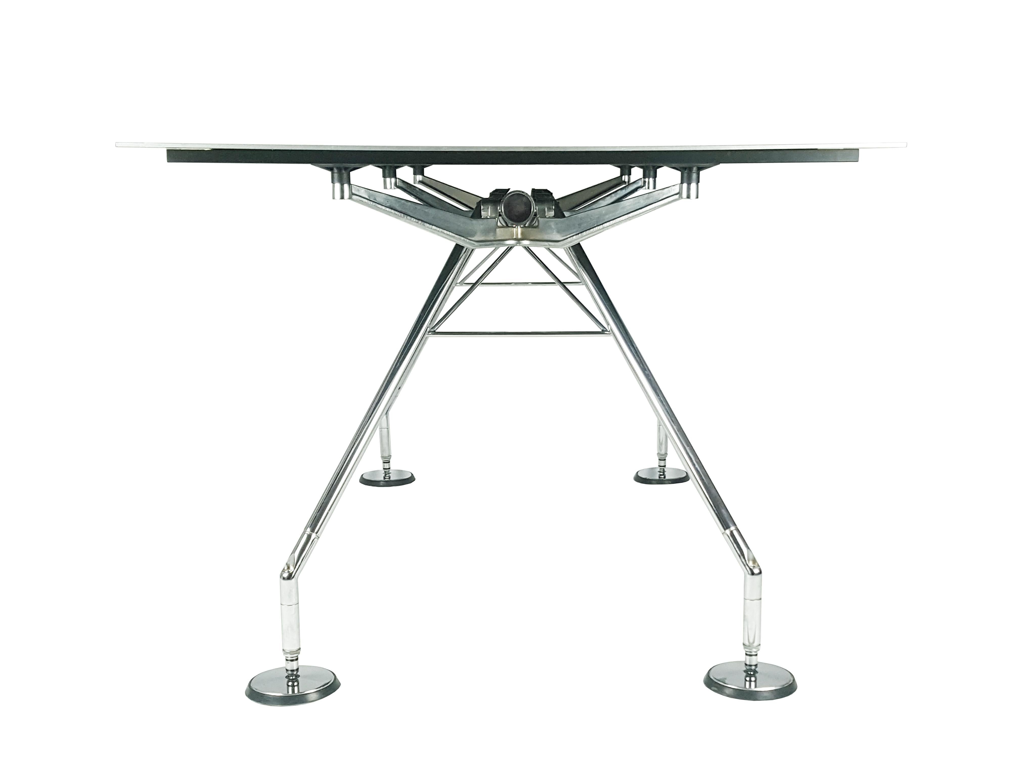 Silver Aluminum and Chromed Metal 1990s Nomos Table by Norman Foster for Tecno 1