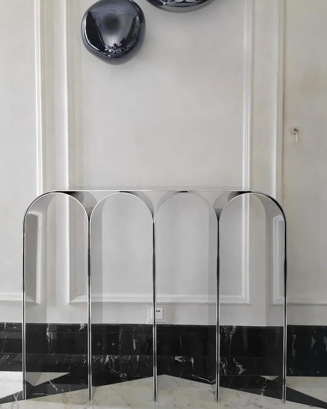 Contemporary Silver Aluminum Arch Console by Pietro Franceschini For Sale 8