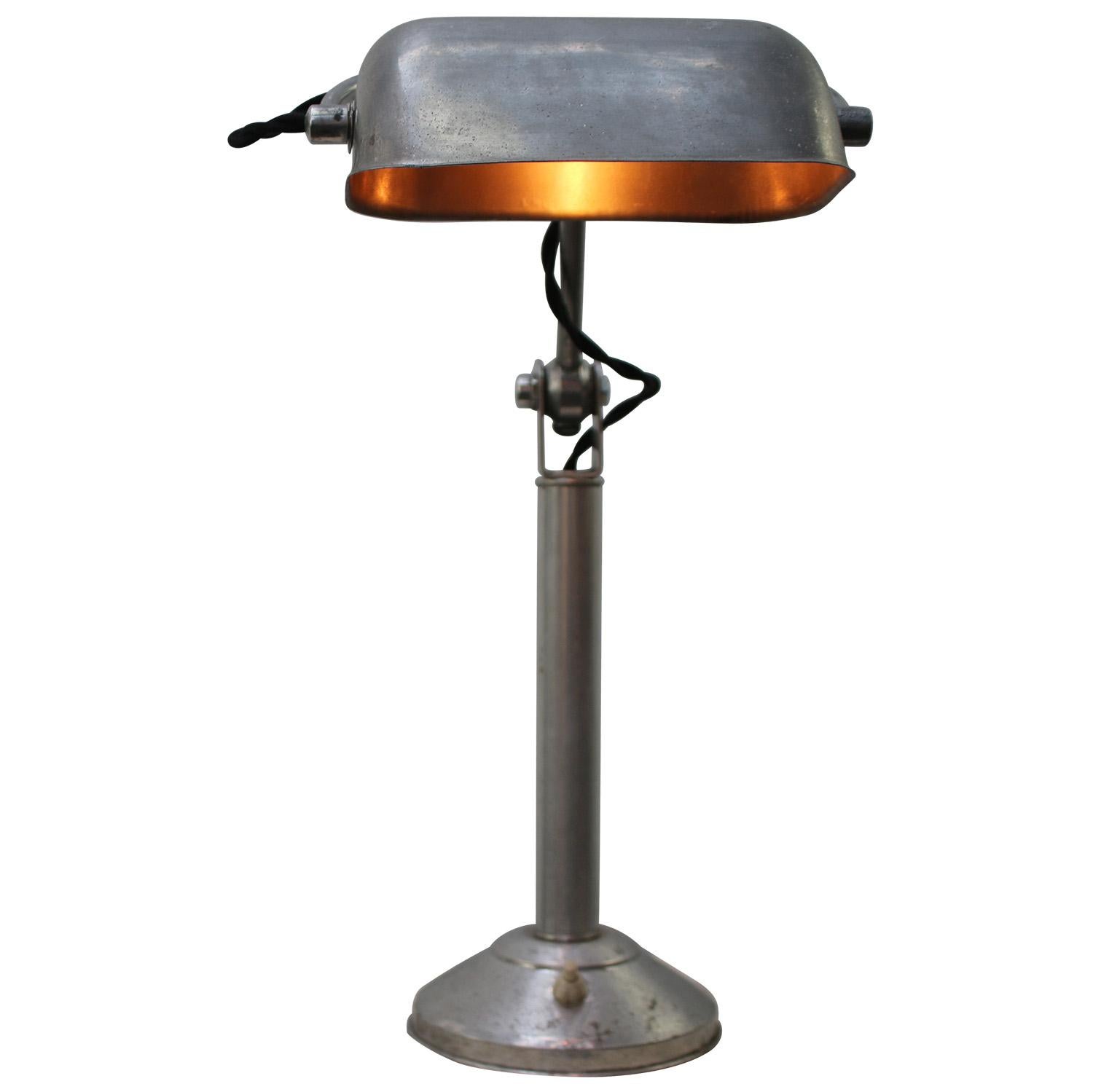 French Silver Aluminum Vintage Industrial Banker Light Table Desk Light For Sale
