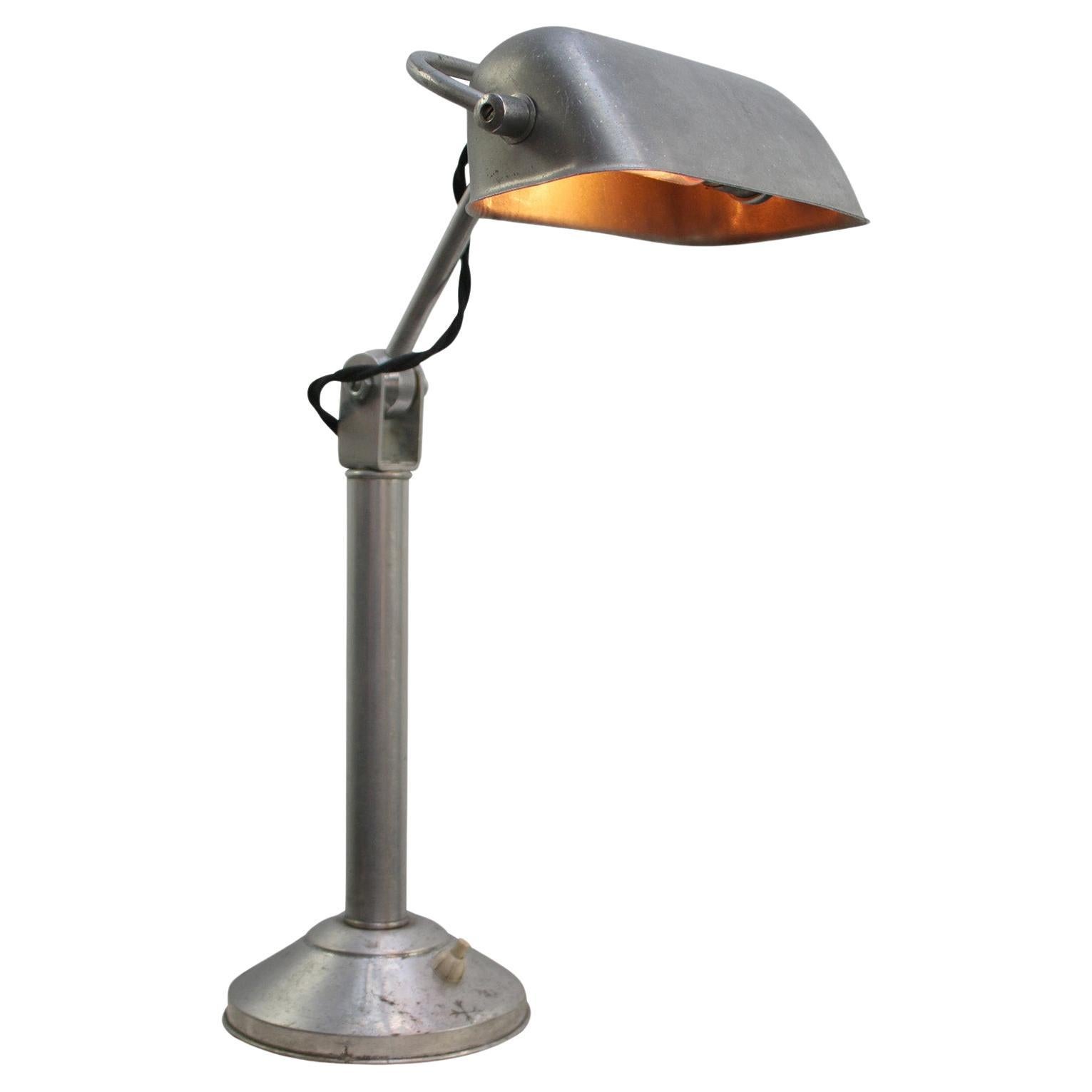 Silver Aluminum Vintage Industrial Banker Light Table Desk Light For Sale