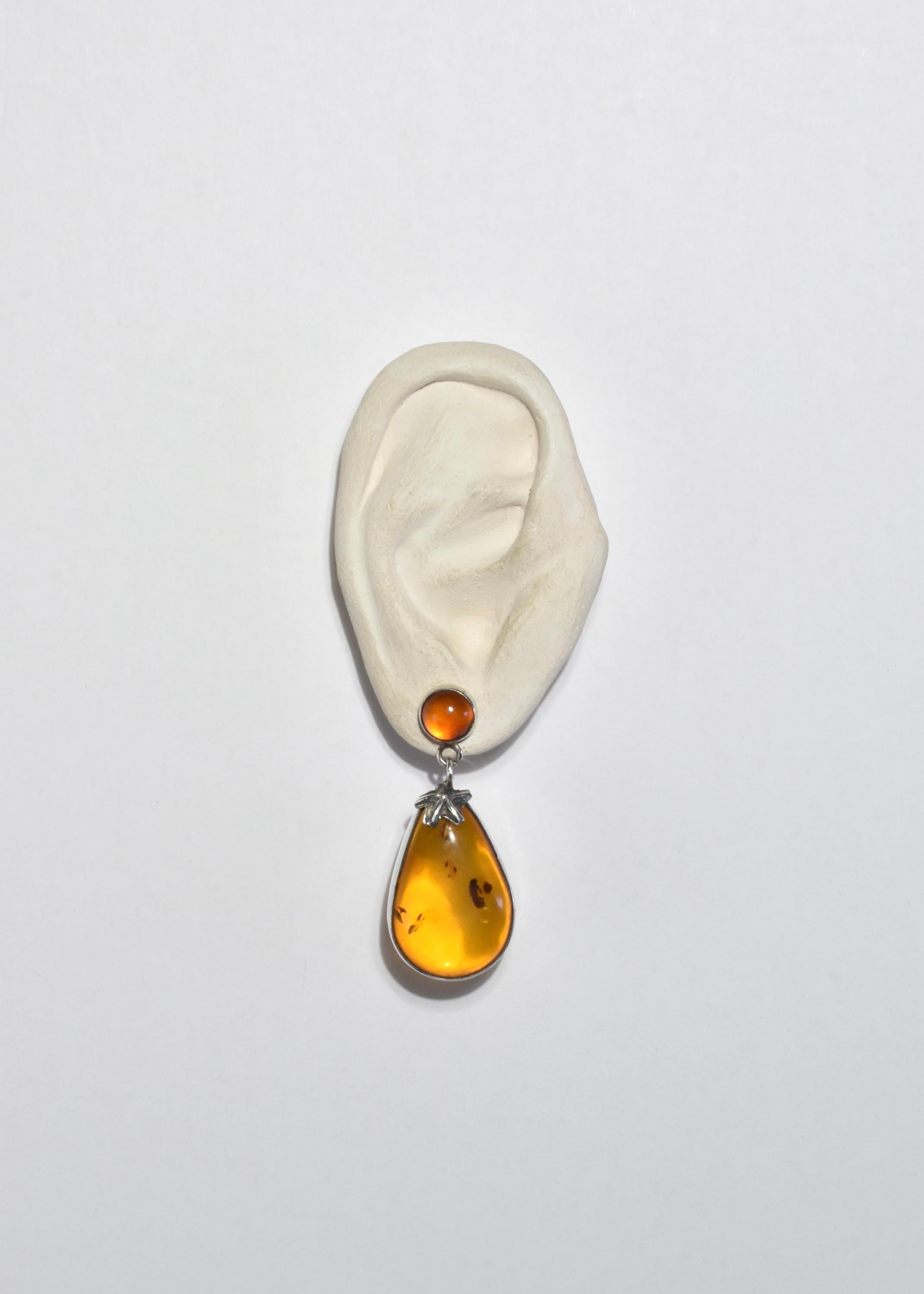 Modernist Silver Amber Earrings For Sale