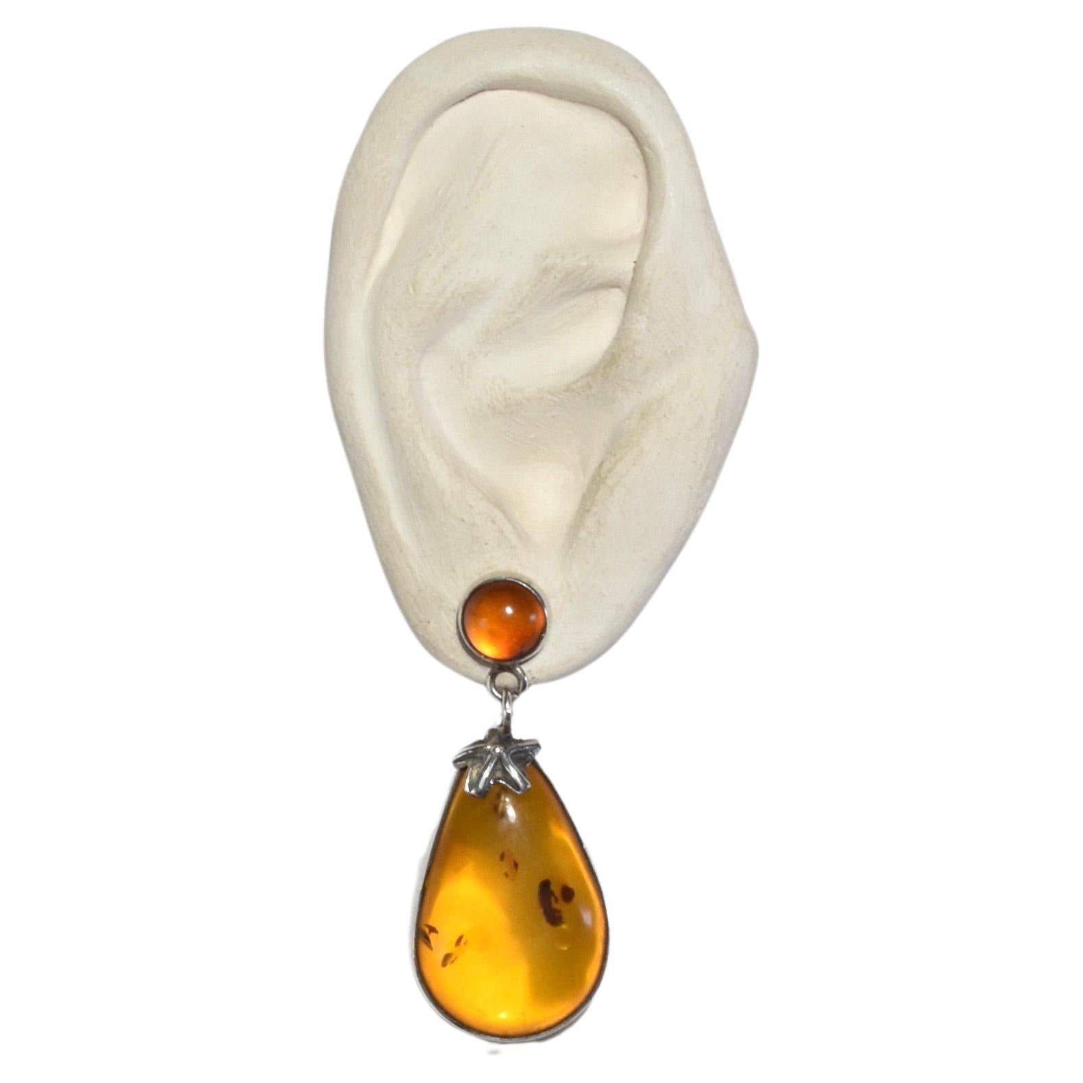 Silver Amber Earrings For Sale