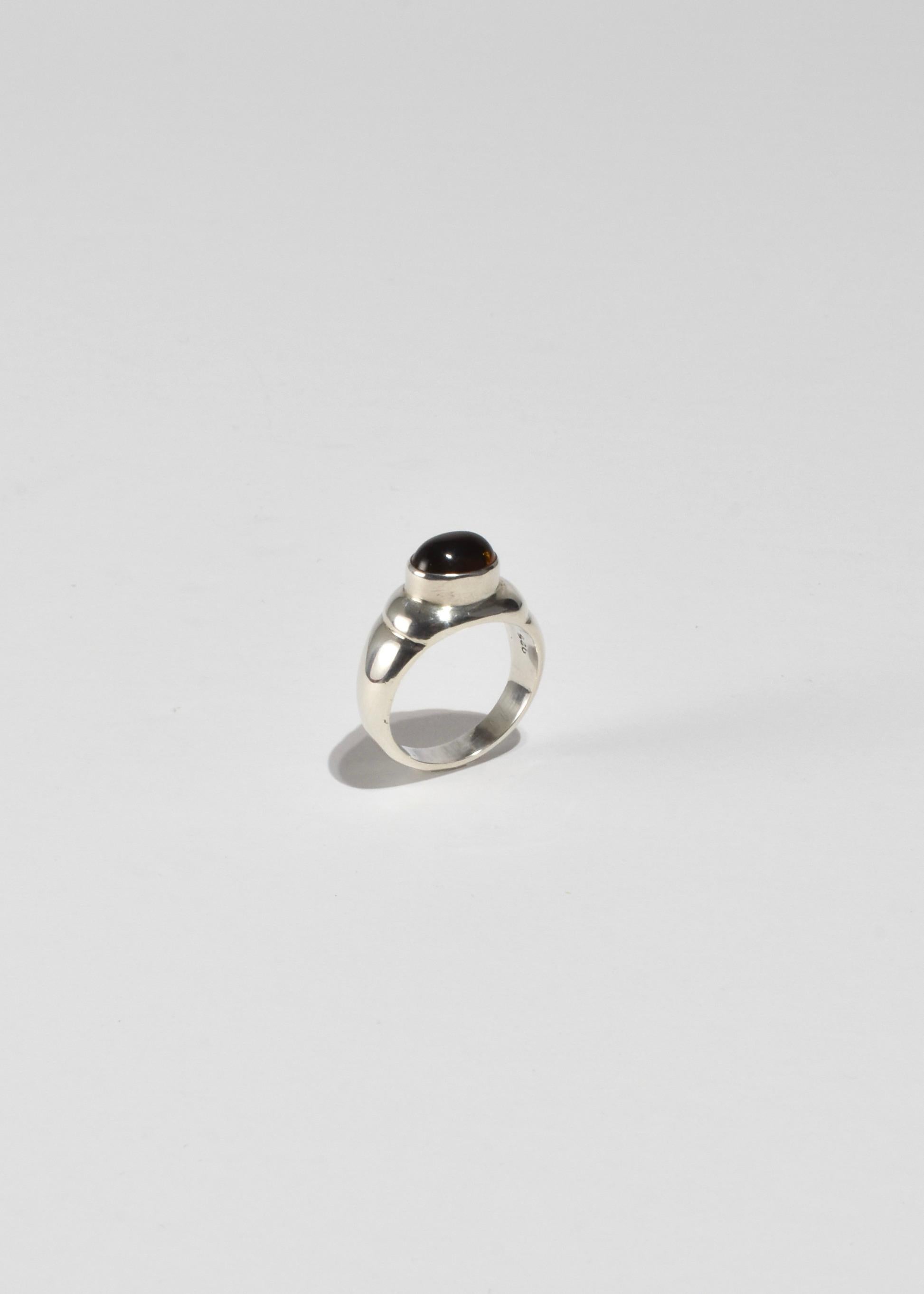 Modernist Silver Amber Ring