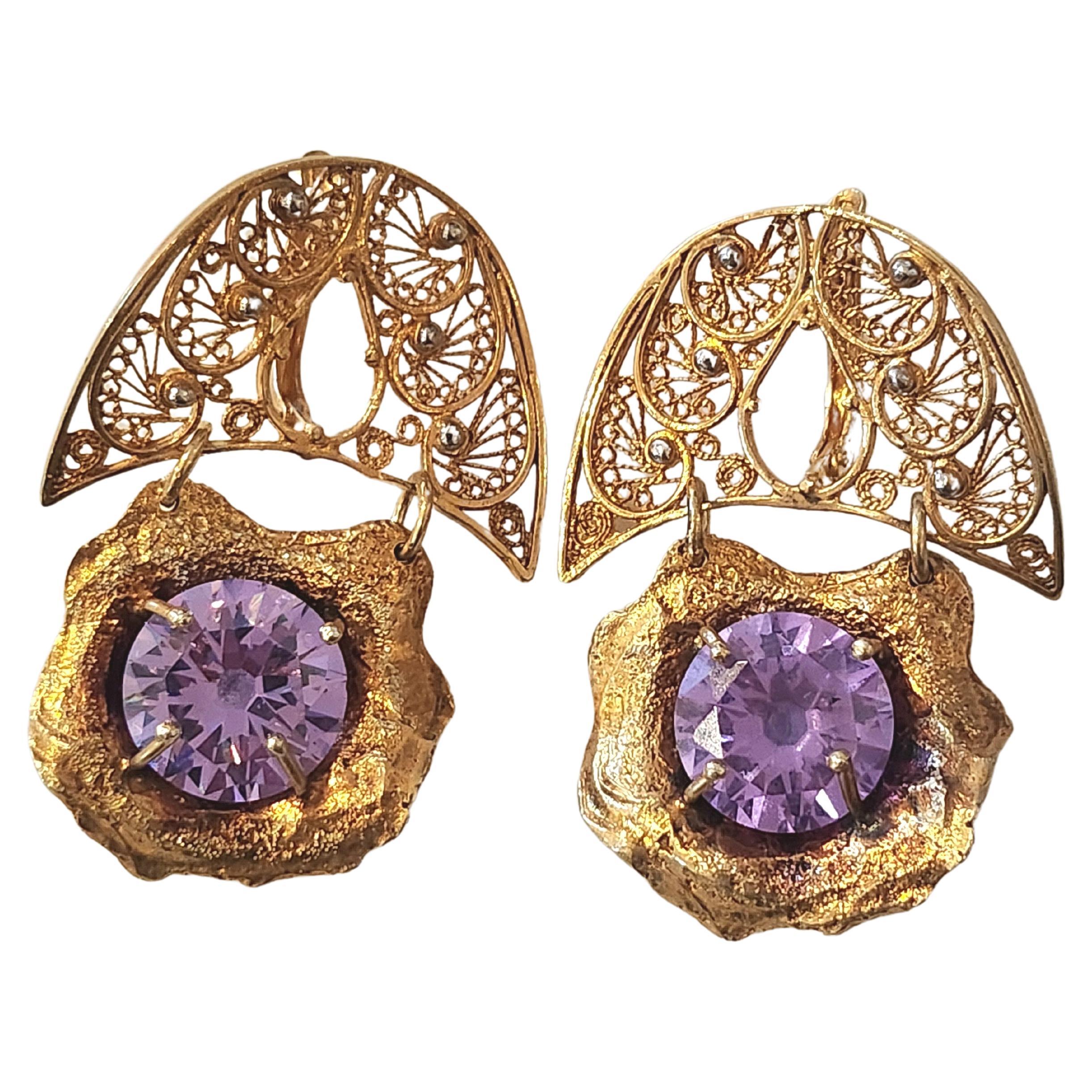 Rectangular Gold Plated Earrings With Blue Diamonds main image 1