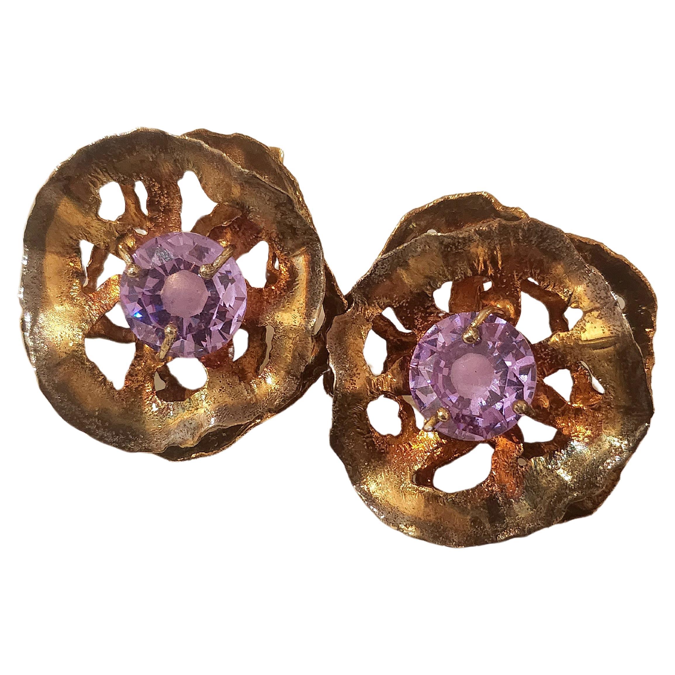 Silver Amethyst Gold Plated Earrings