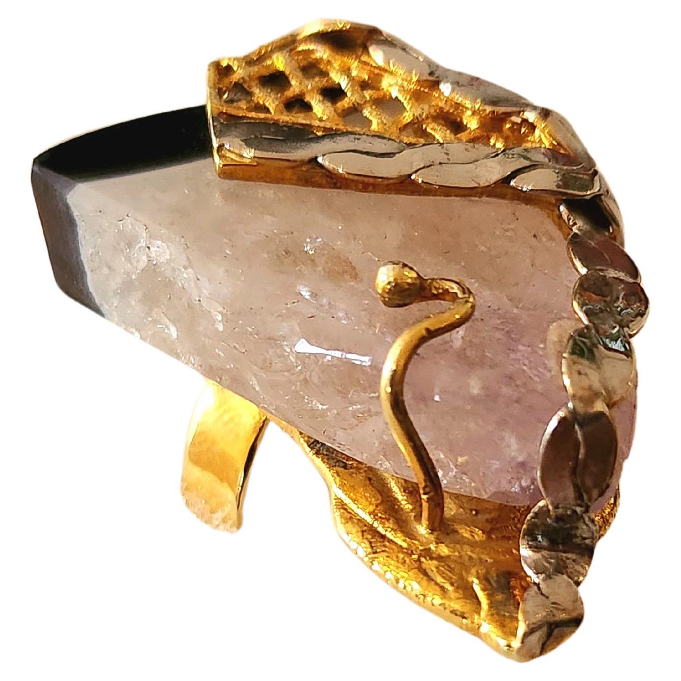 Women's Silver Amethyst Gold Plated Ring For Sale