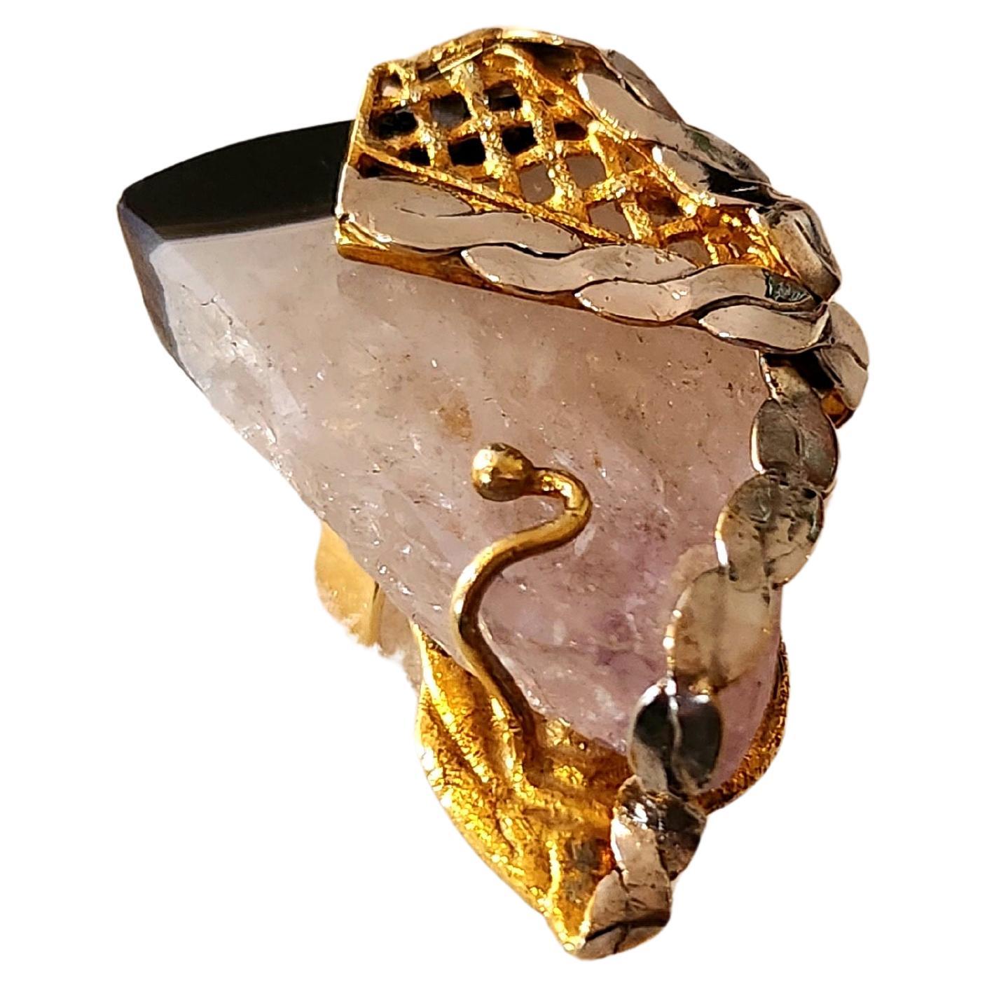 Silver Amethyst Gold Plated Ring For Sale 1