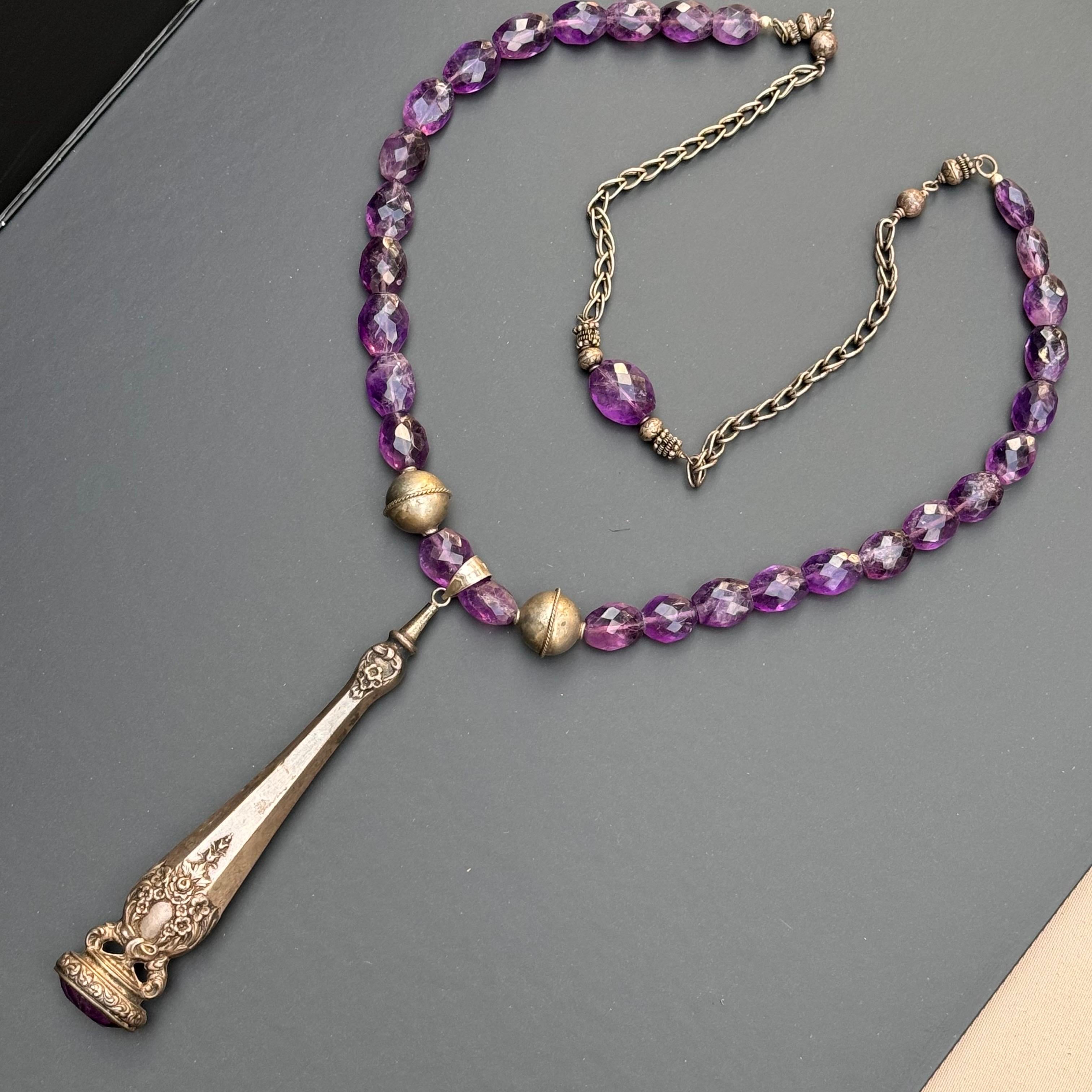 Collana d'argento con ciondolo di ametista One of Kind in vendita 6