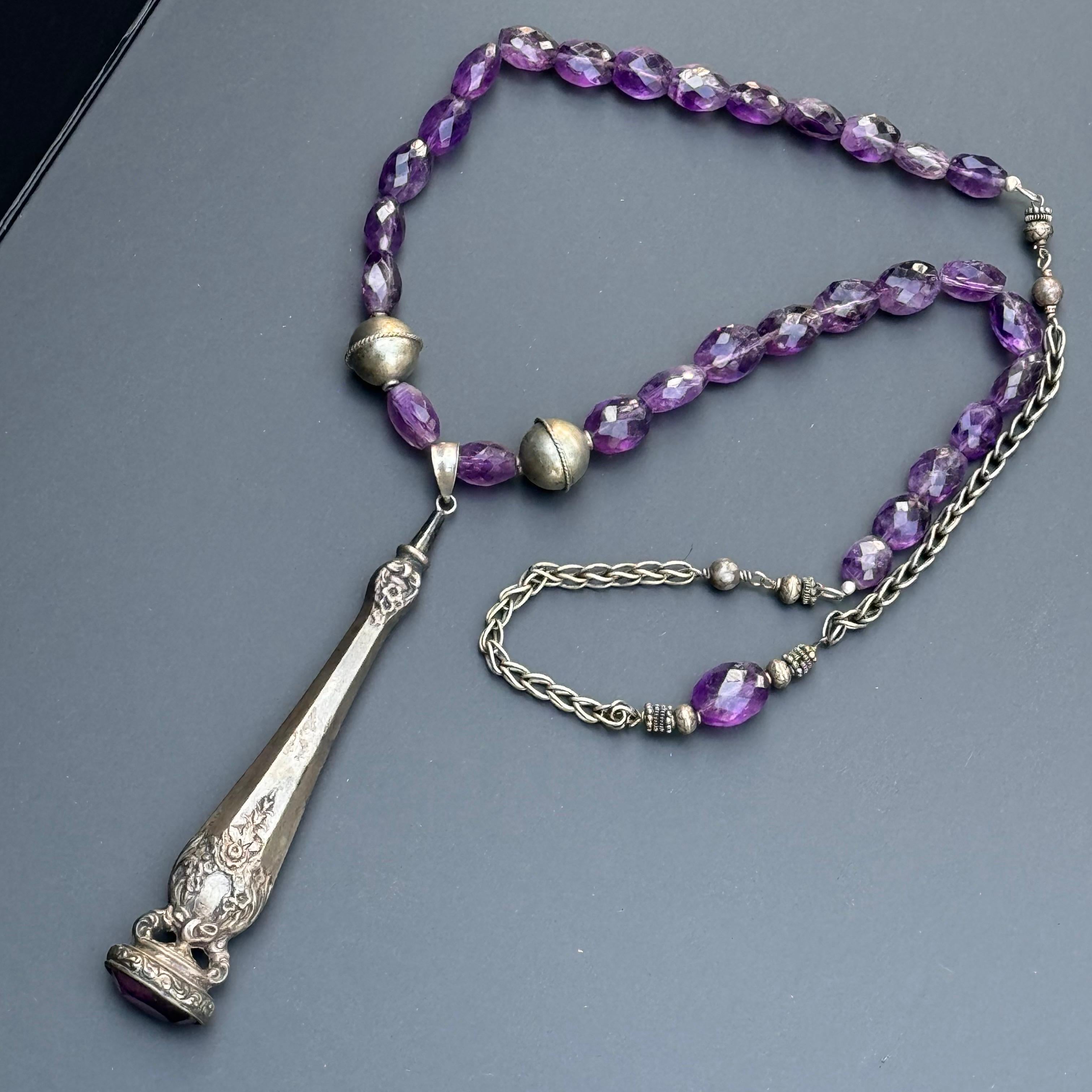 Artigiano Collana d'argento con ciondolo di ametista One of Kind in vendita
