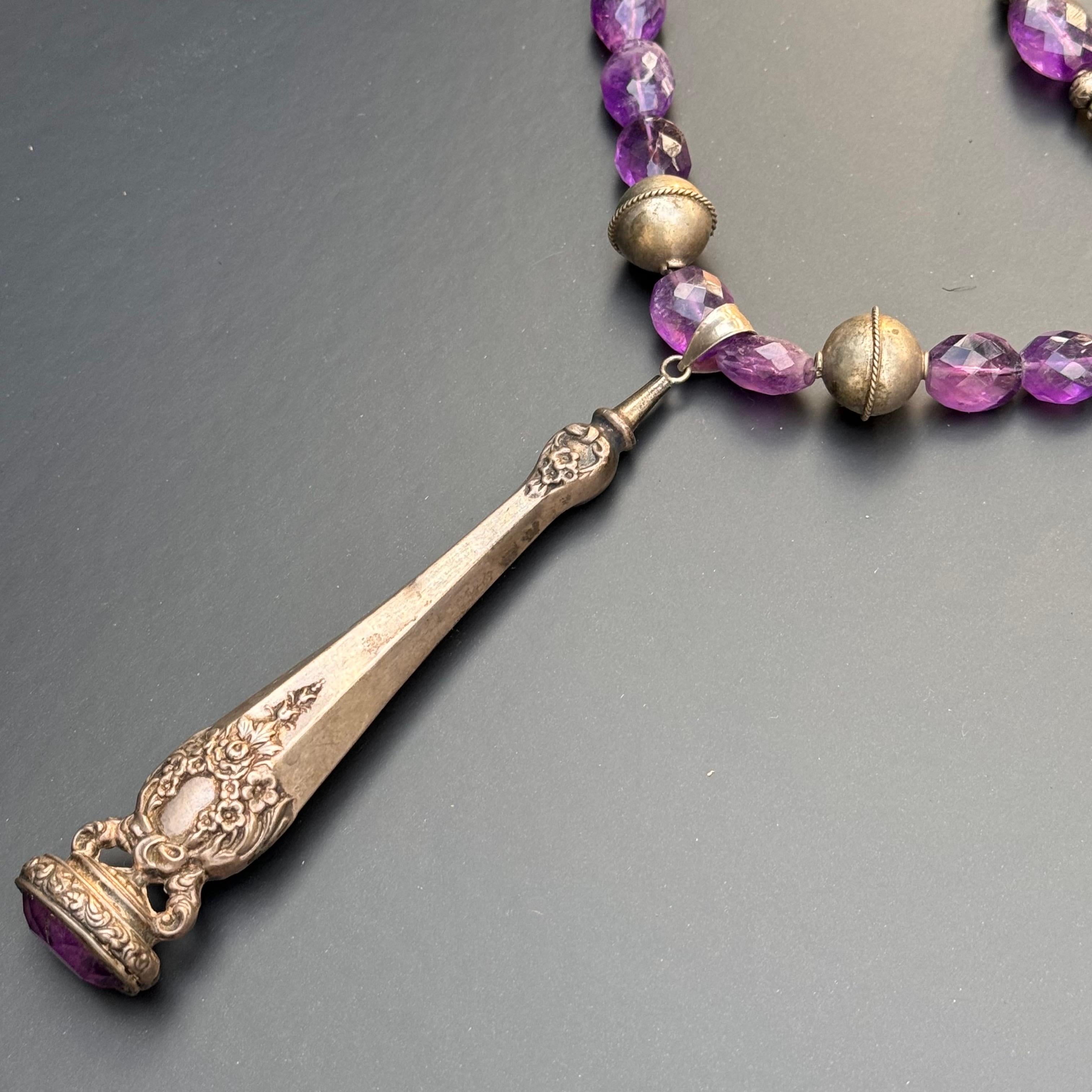 Donna Collana d'argento con ciondolo di ametista One of Kind in vendita