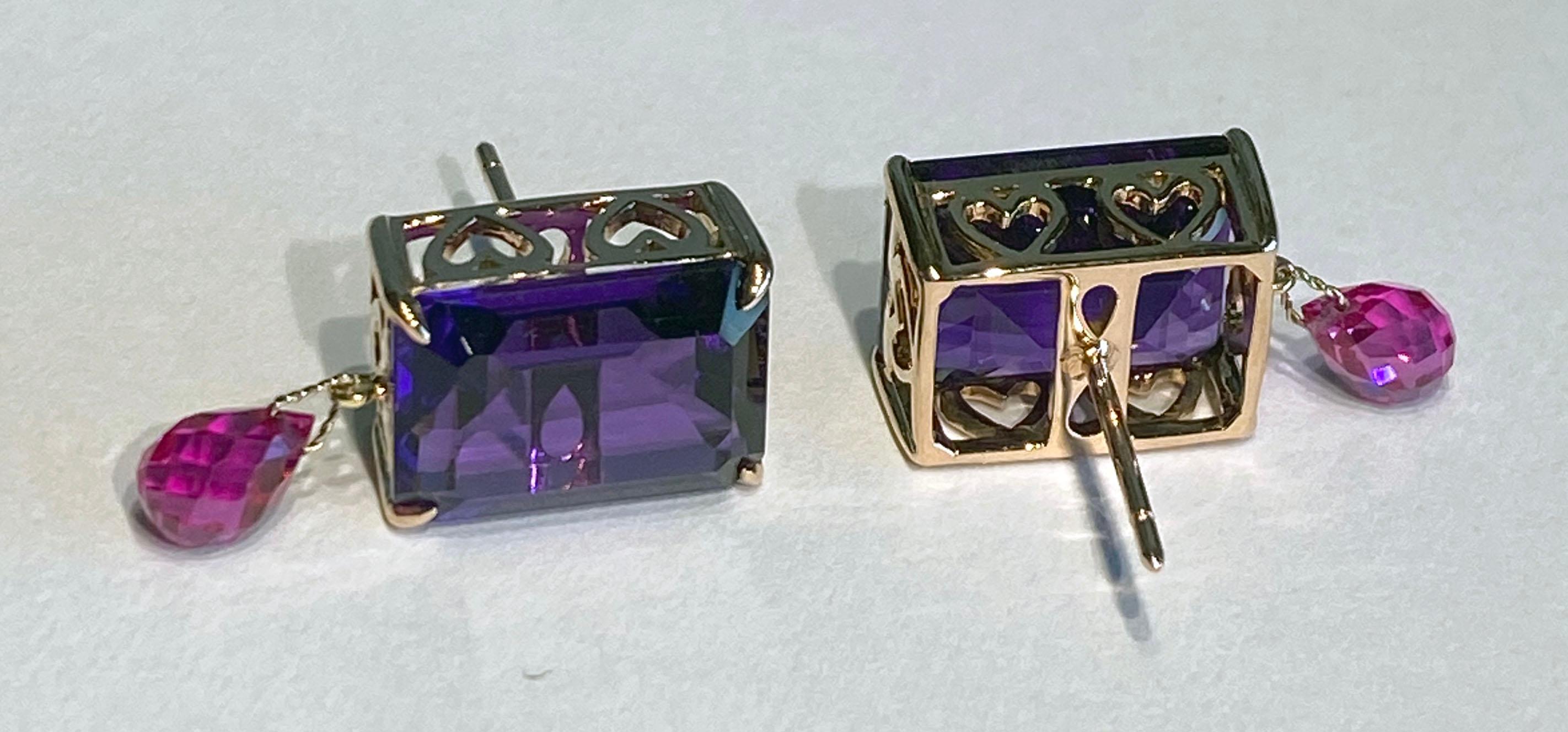 Rose Gold plated Silver Earrings with Amethyst & Sapphires For Sale 4