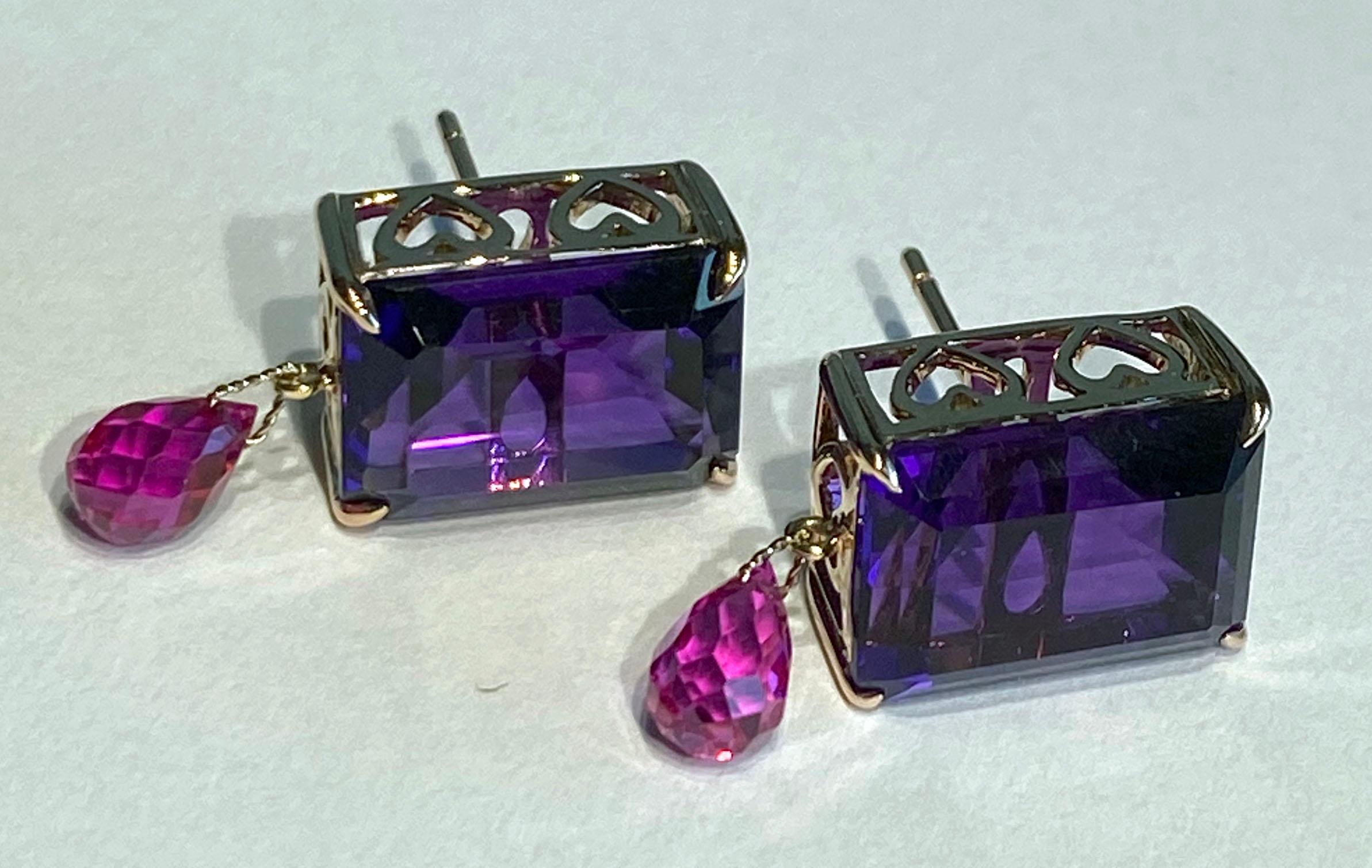 Rose Gold plated Silver Earrings with Amethyst & Sapphires For Sale 5