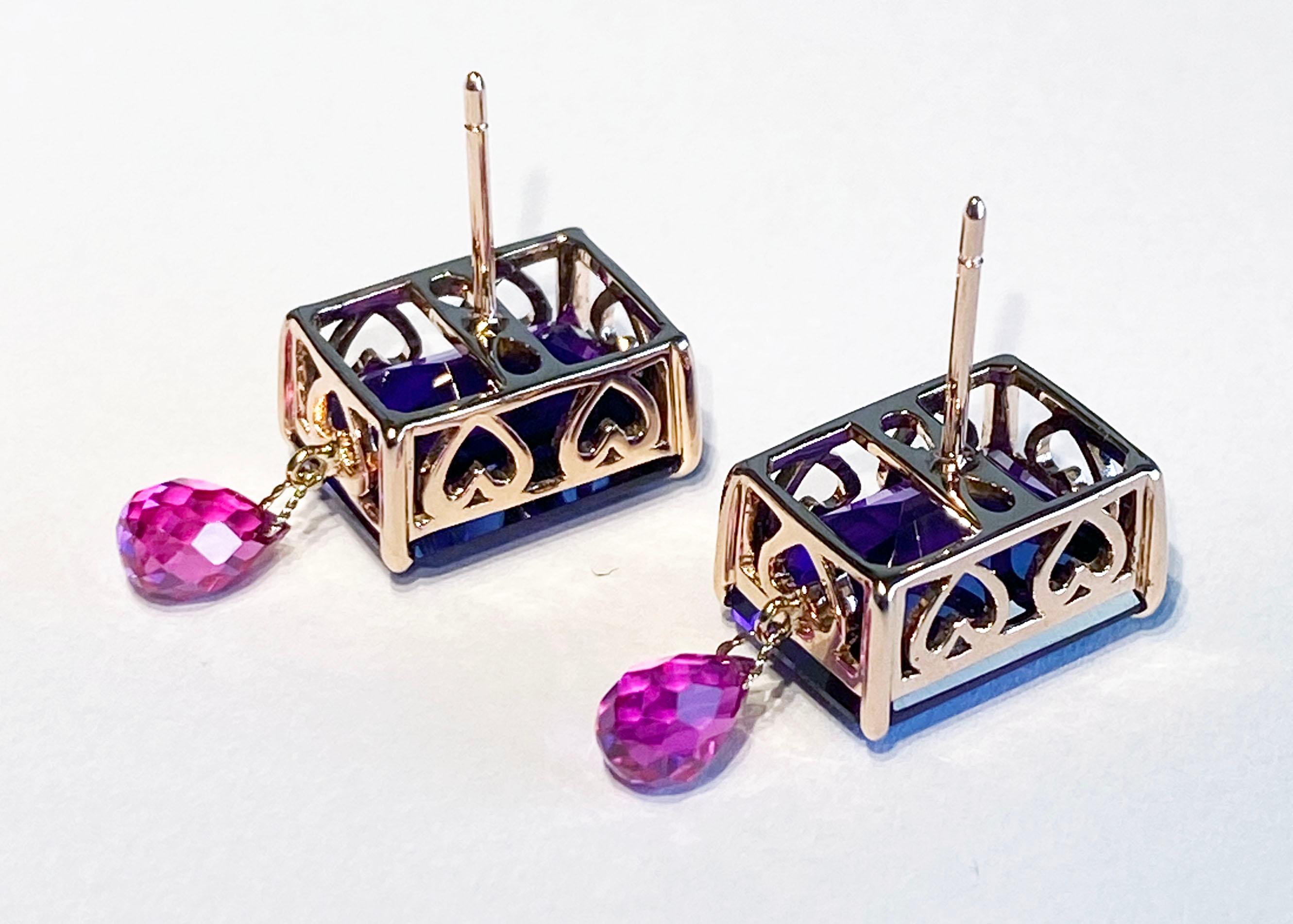 Rose Gold plated Silver Earrings with Amethyst & Sapphires For Sale 6