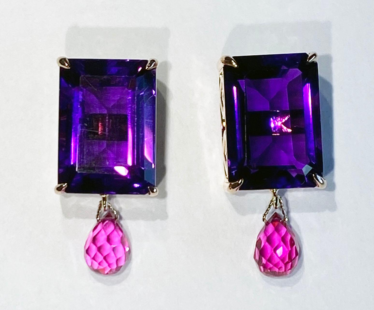 These Rose Gold Plated Silver Earrings are set with Amethyst & Pink Sapphire Briolettes. 

Originally from San Diego, California, Kary Adam lived in the “Gem Capital of the World” - Bangkok, Thailand, sourcing local gem stones and working with local