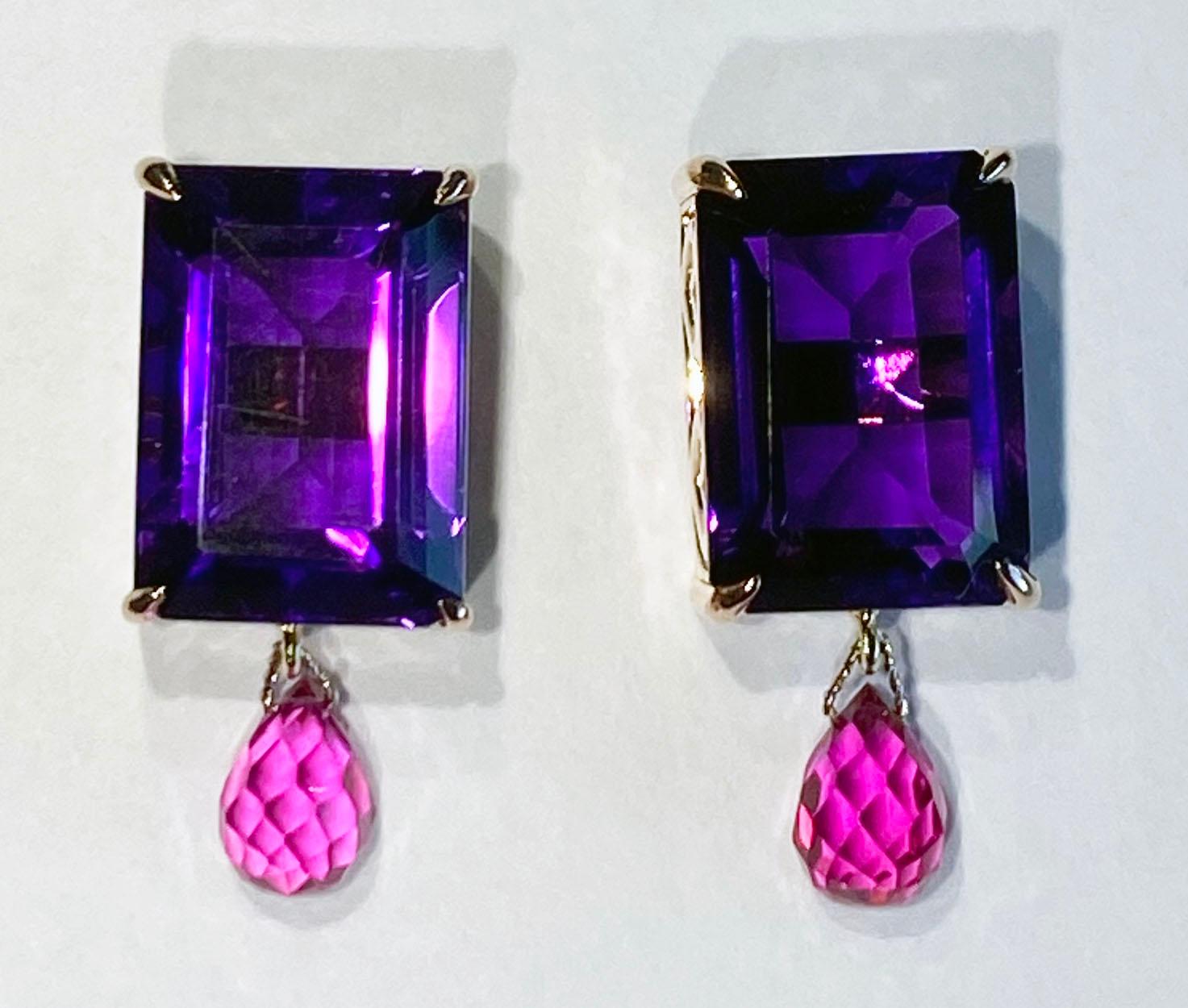 Rose Gold plated Silver Earrings with Amethyst & Sapphires In New Condition For Sale In Seattle, WA