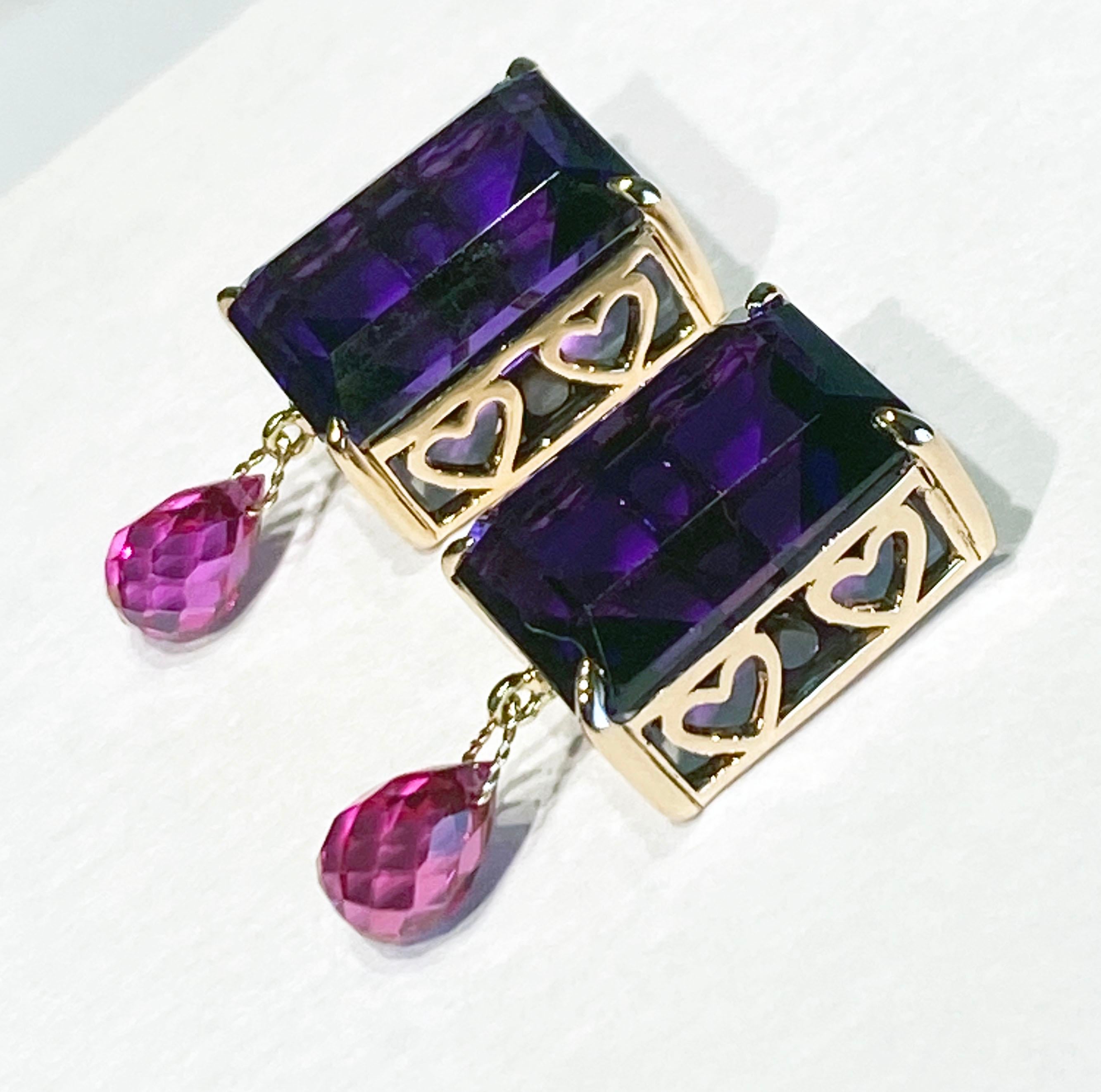 Rose Gold plated Silver Earrings with Amethyst & Sapphires For Sale 1