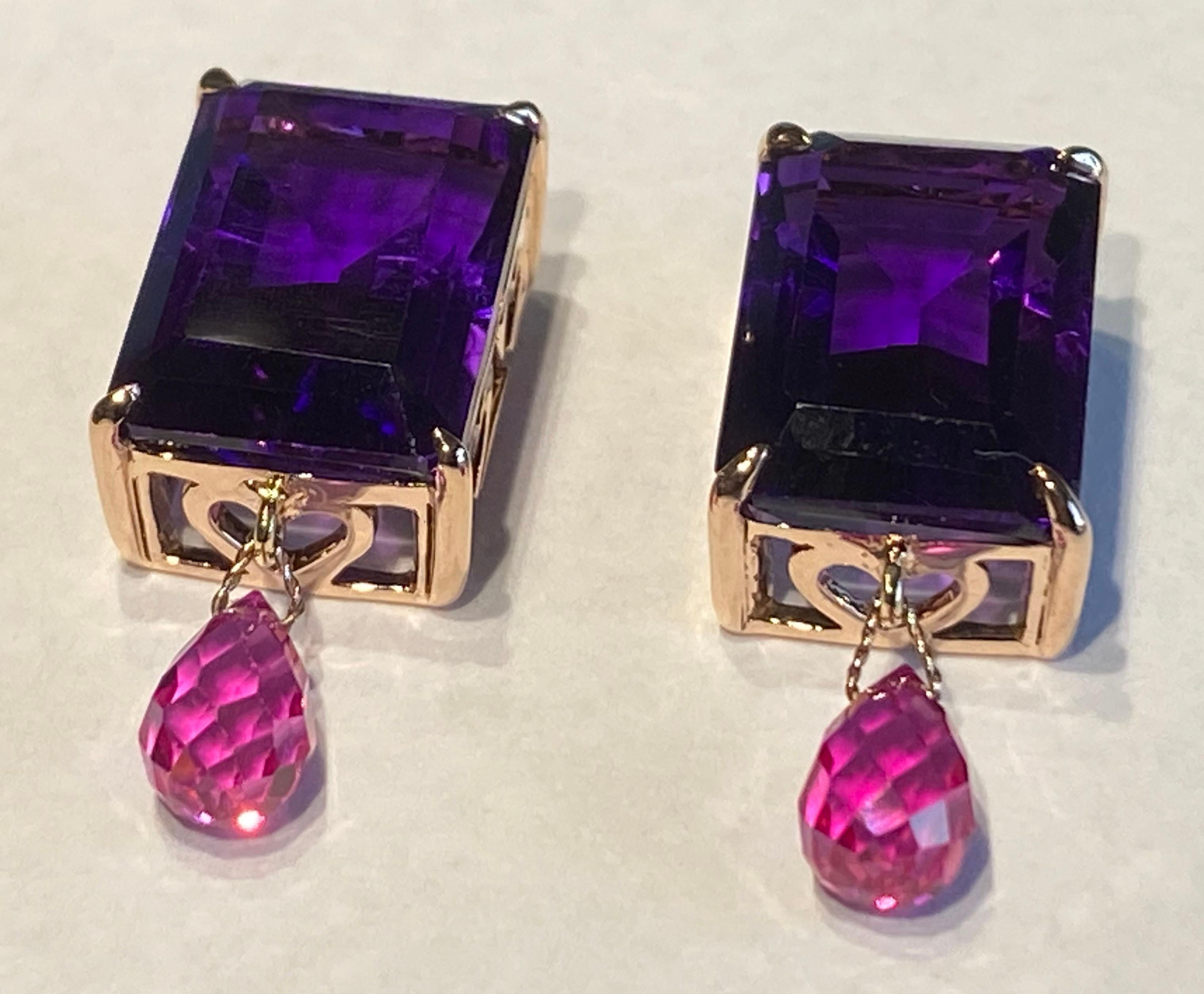 Rose Gold plated Silver Earrings with Amethyst & Sapphires For Sale 2