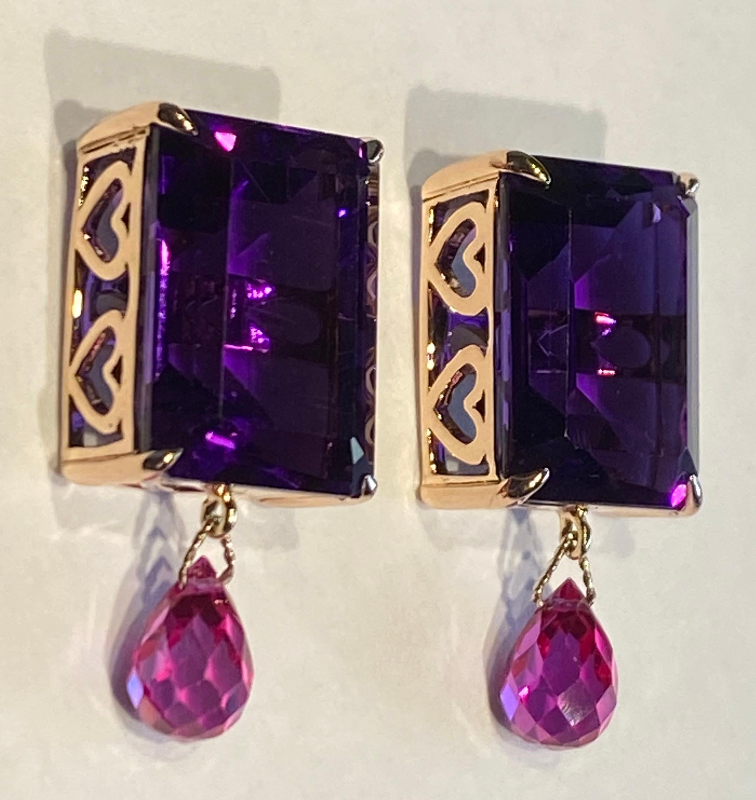 Rose Gold plated Silver Earrings with Amethyst & Sapphires For Sale 3