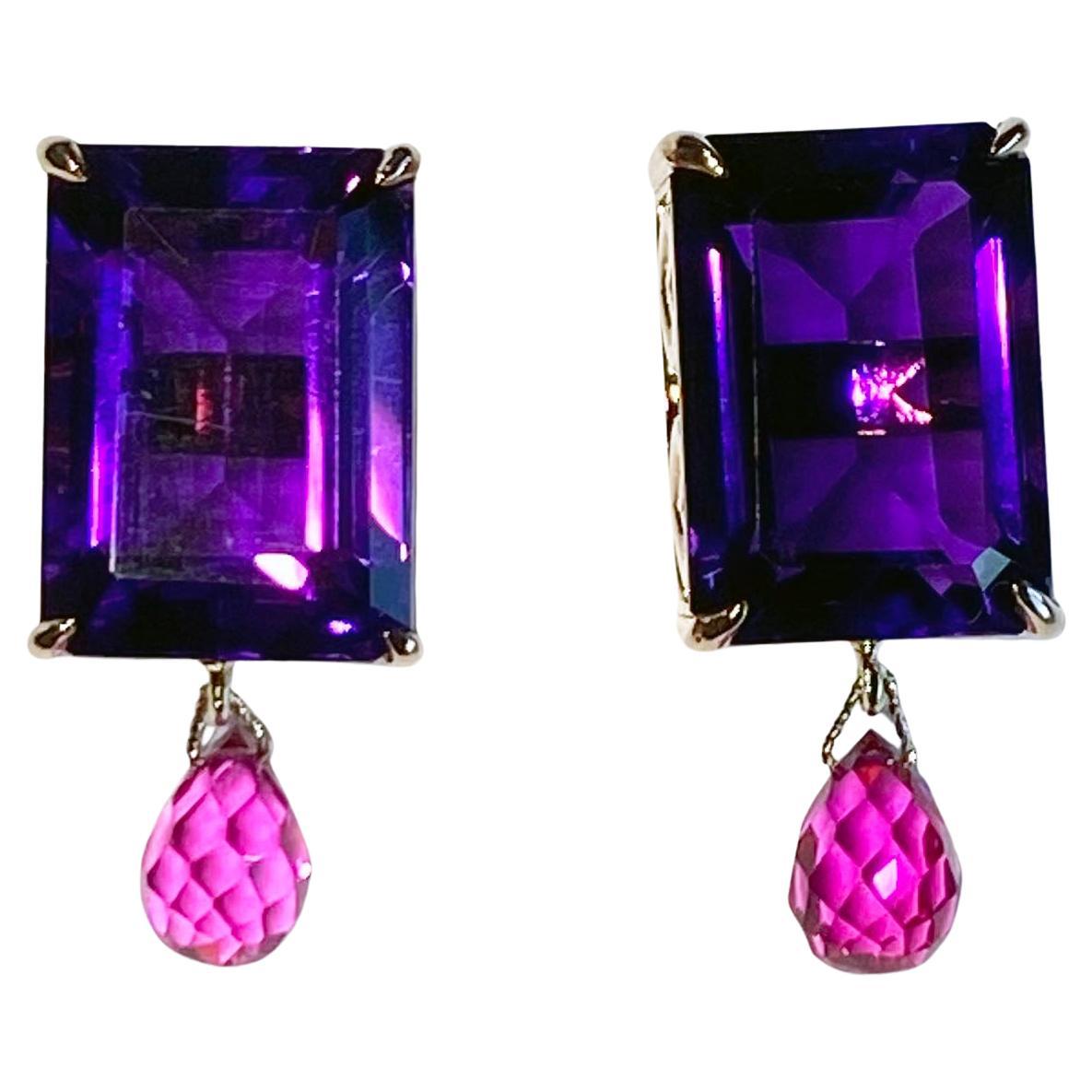 Rose Gold plated Silver Earrings with Amethyst & Sapphires For Sale