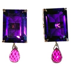 Used Rose Gold plated Silver Earrings with Amethyst & Sapphires