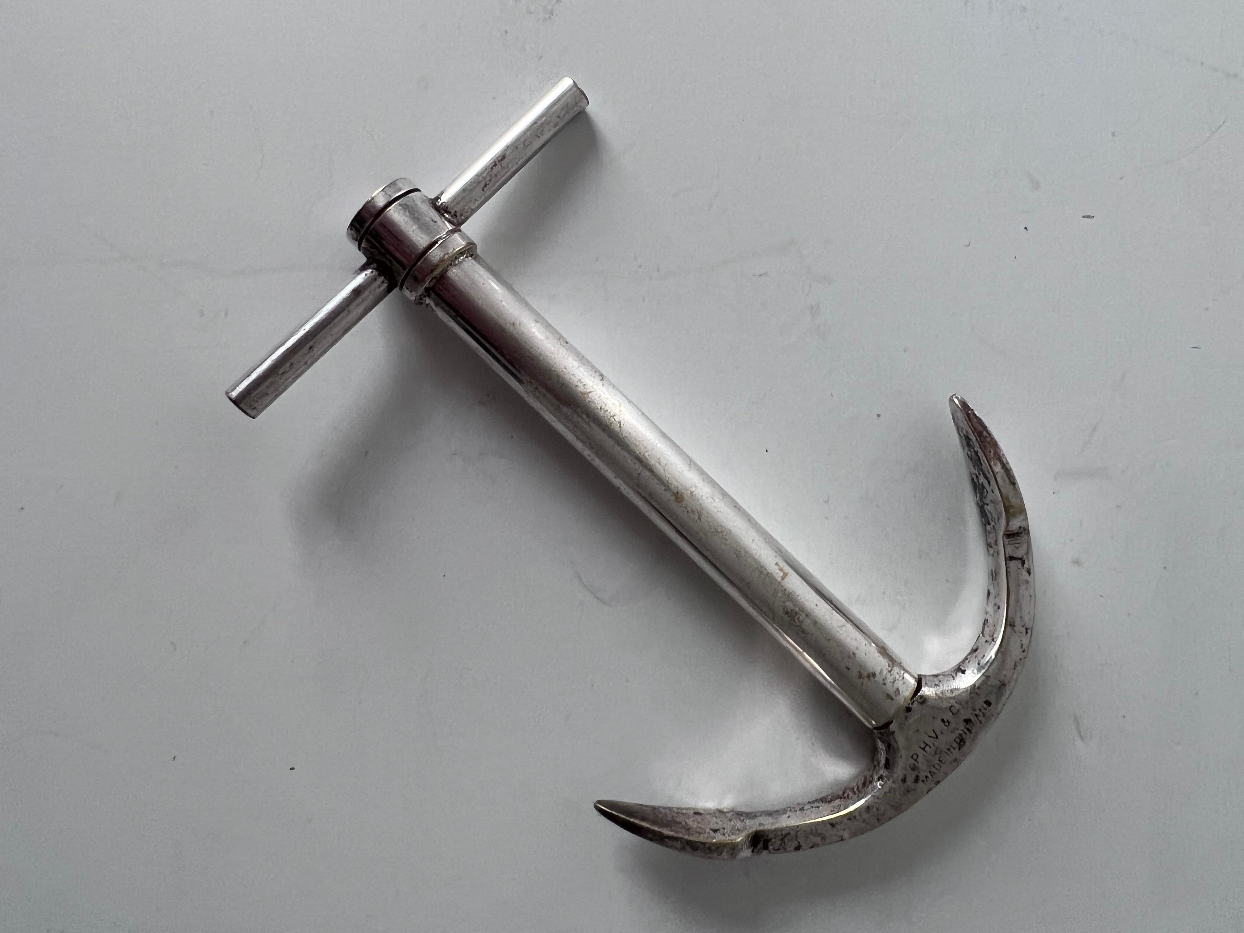 Silver Anchor with Hidden Cork Screw from Paris, France In Good Condition For Sale In Los Angeles, CA
