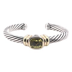 Silver and 14 Karat Yellow Gold David Yurman Peridot Cable Cuff