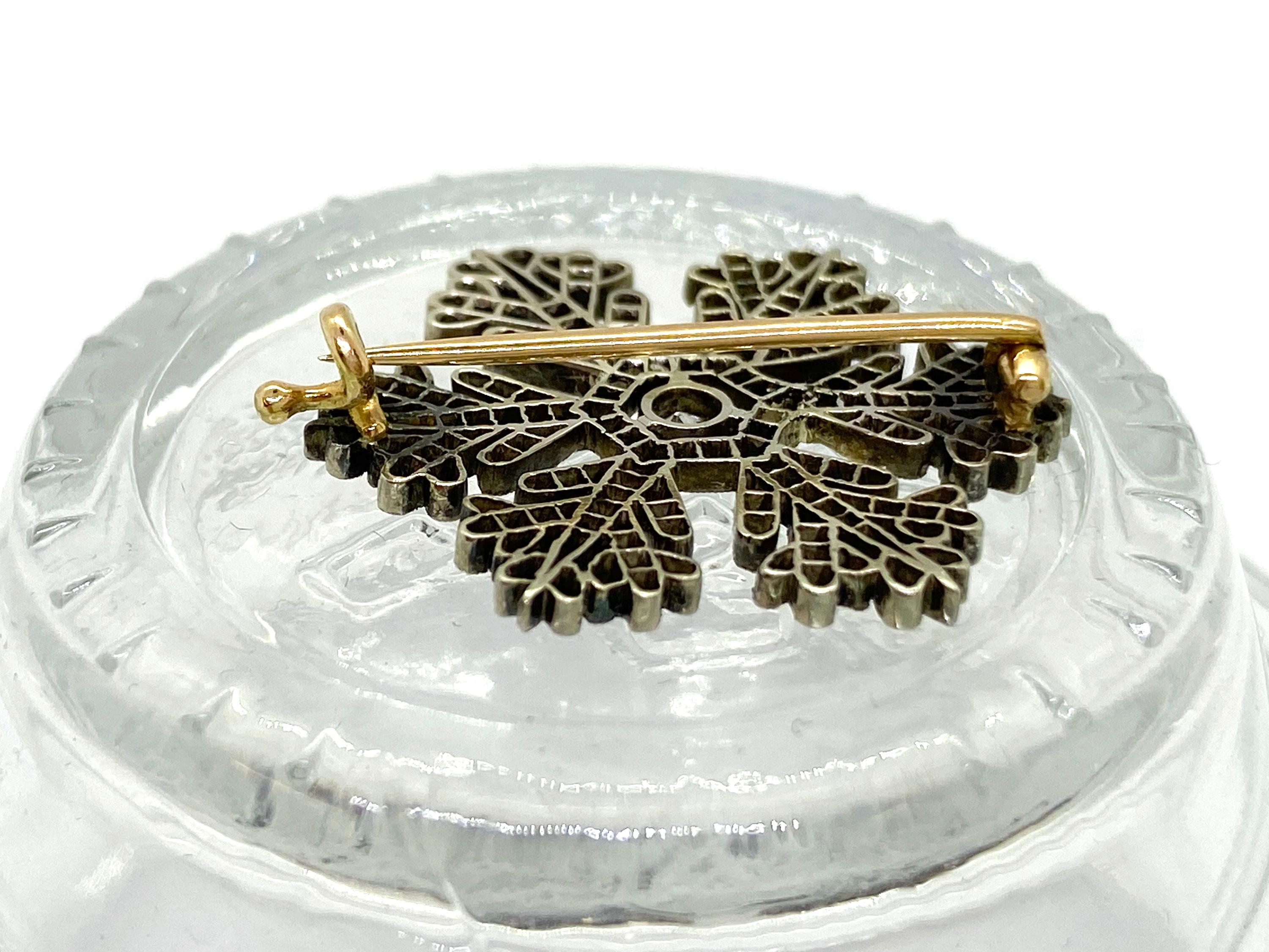 Rose Cut Silver and 14 Karat Yellow Gold Fabergé Diamond Snowflake Brooch