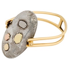Silver and 14 Karat Yellow Textured Moon Flip Ring