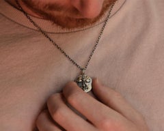 Silver and 14k Gold Tourmaline and Sapphire Moon Face Necklace by Franny E