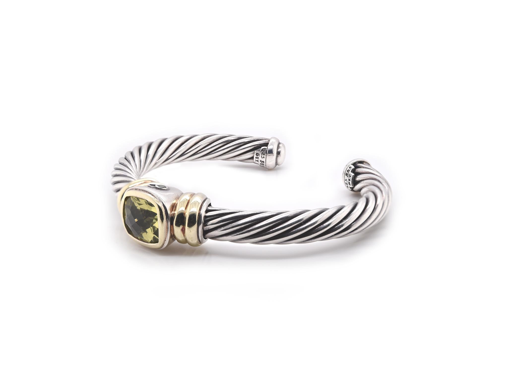 Silber und 14 Karat Gelbgold David Yurman Peridot Kabelmanschette im Zustand „Hervorragend“ im Angebot in Scottsdale, AZ