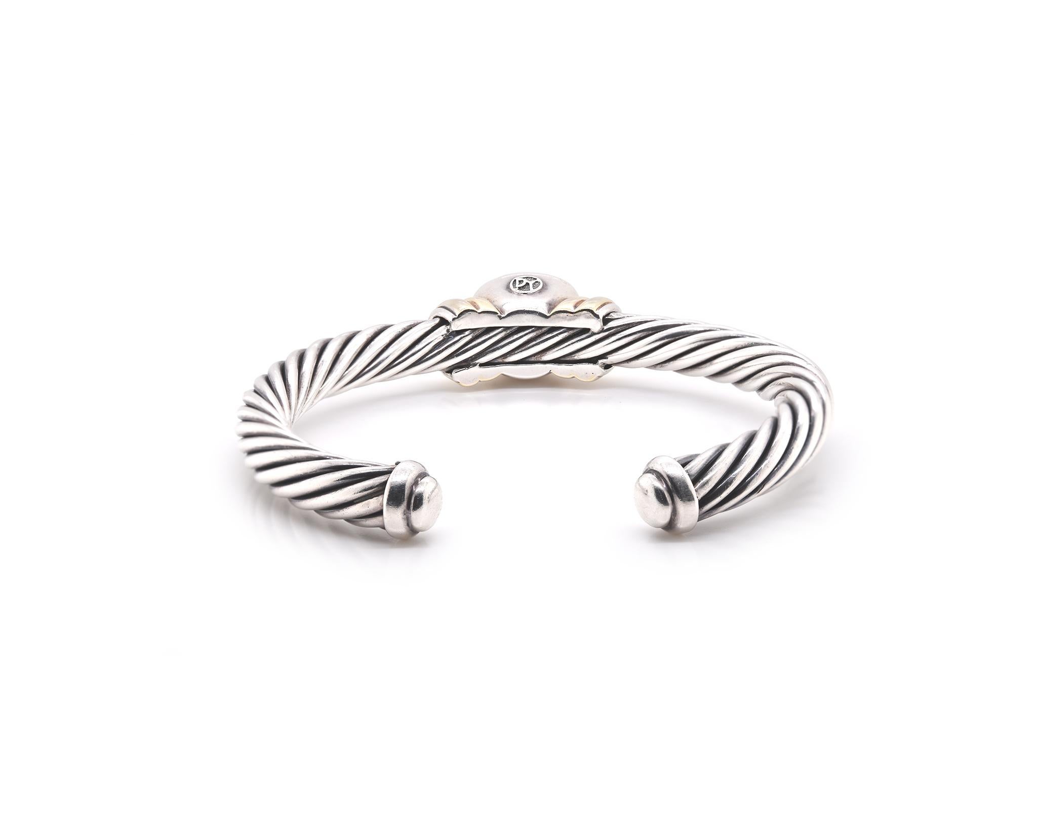 David Yurman Manchette câble en argent et or jaune 14 carats avec péridots Pour femmes en vente