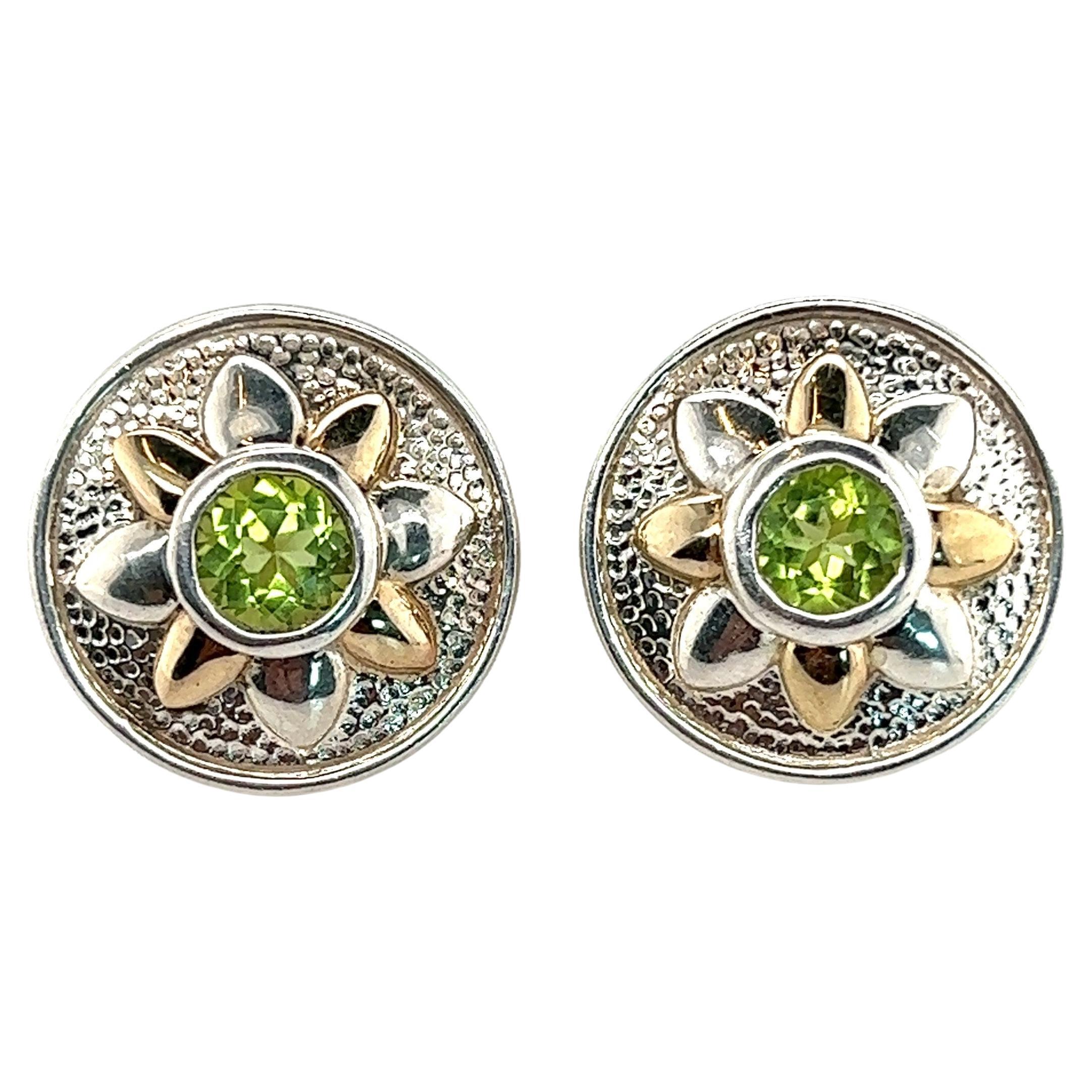 Silver and 14kt Gold Balak Peridot Earrings  For Sale
