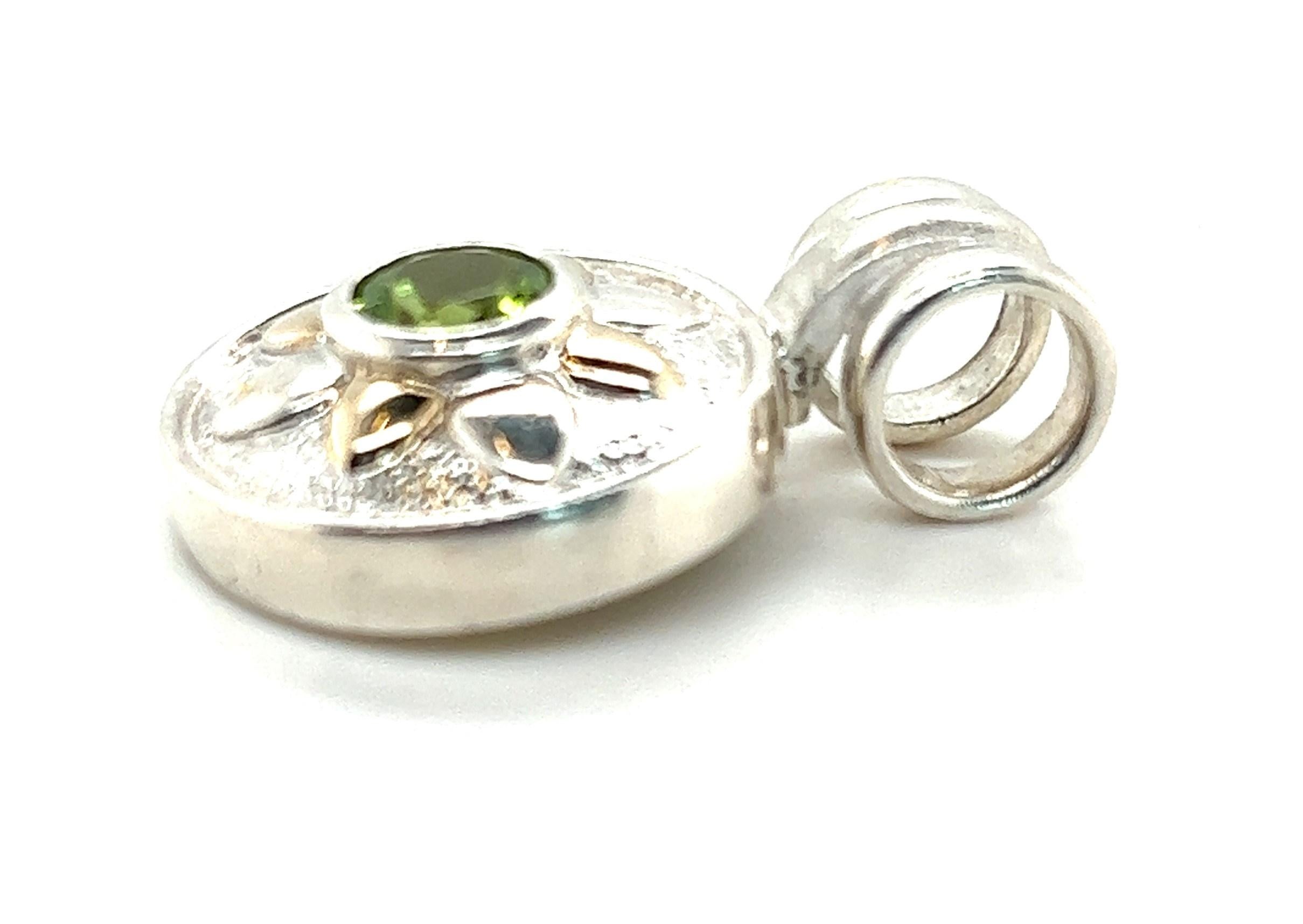 Round Cut Silver and 14kt Gold Babak Peridot Slide Pendant  For Sale