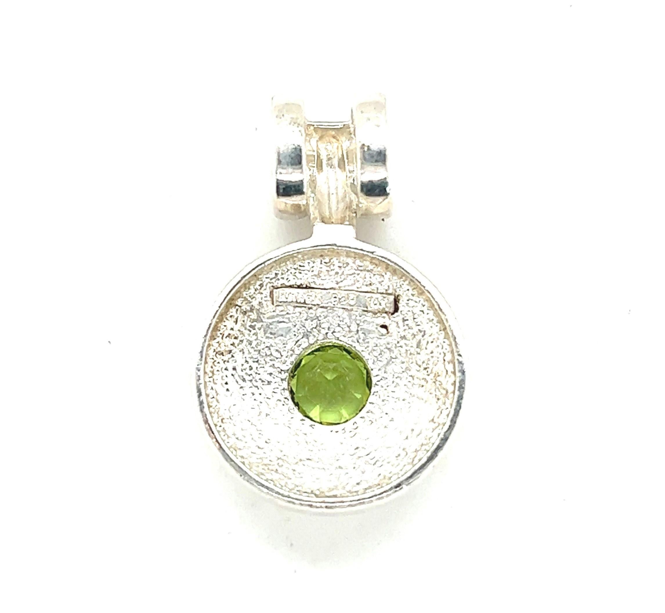 Silver and 14kt Gold Babak Peridot Slide Pendant  In Good Condition For Sale In Towson, MD