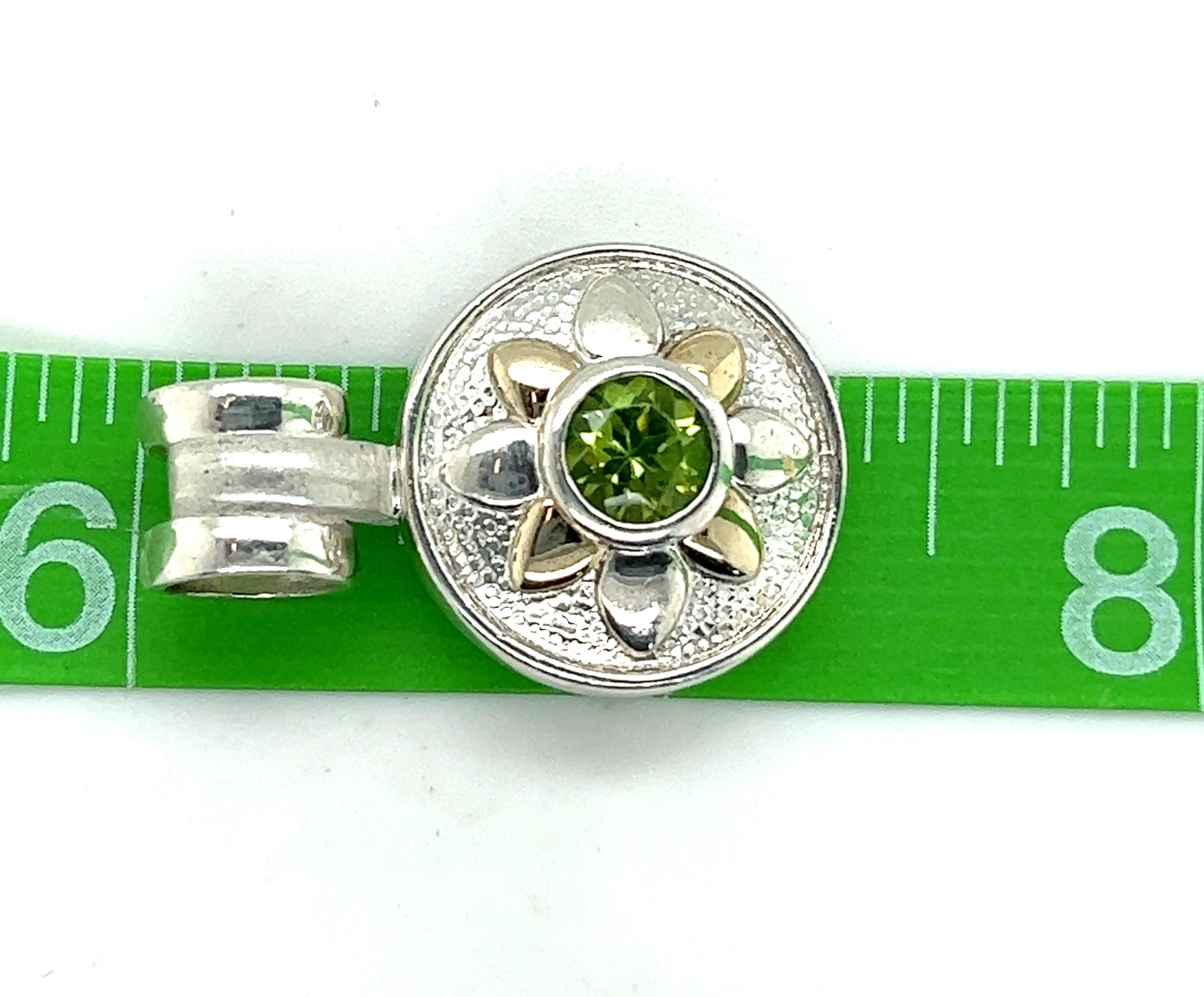 Women's or Men's Silver and 14kt Gold Babak Peridot Slide Pendant  For Sale