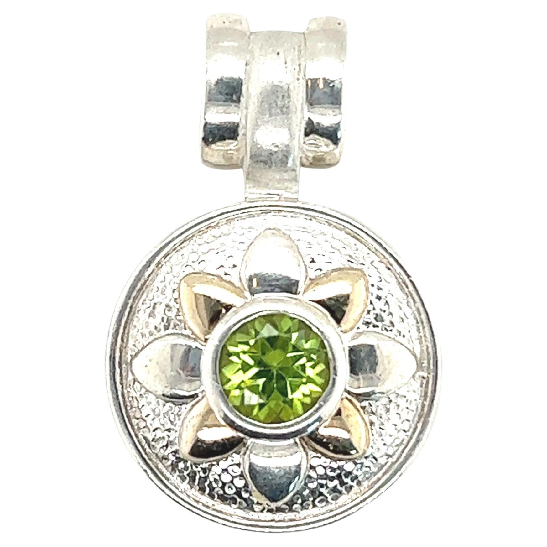 Silver and 14kt Gold Babak Peridot Slide Pendant  For Sale