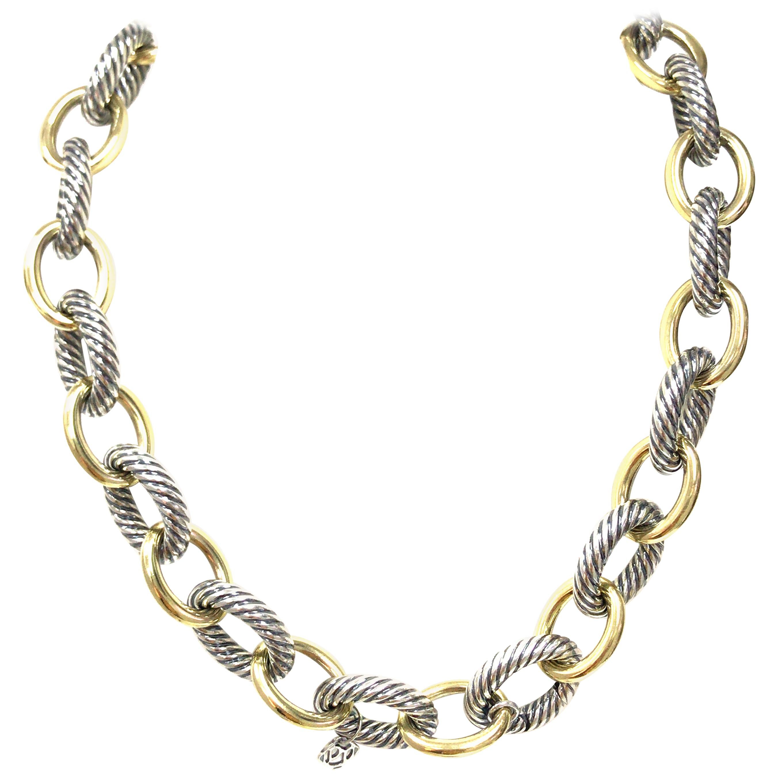 Silver and 18 Karat David Yurman Oval Extra-Large Link Necklace Yellow Gold