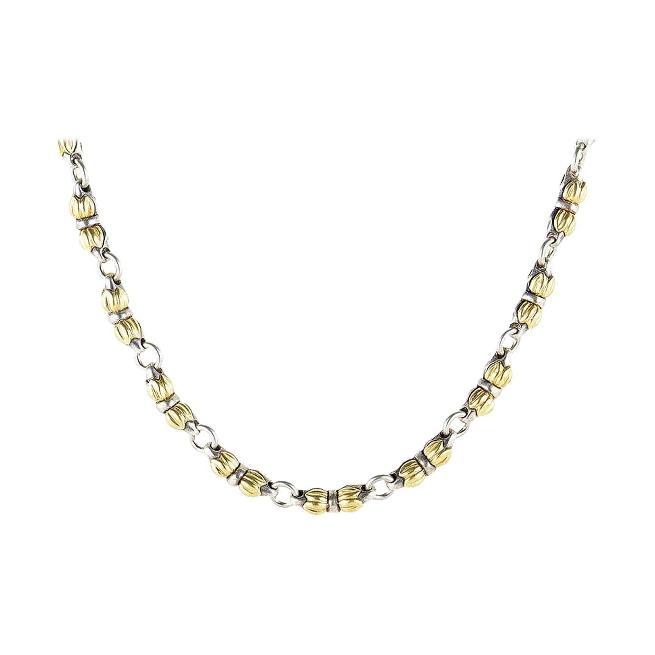 Silver and 18 Karat Yellow Gold Necklace For Sale