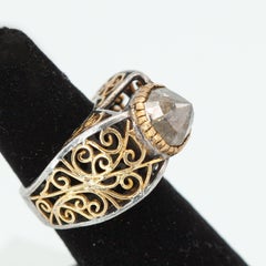Silver and 18K Gold 5.0 cts Rustic Brown Rose Cut Diamond Ring