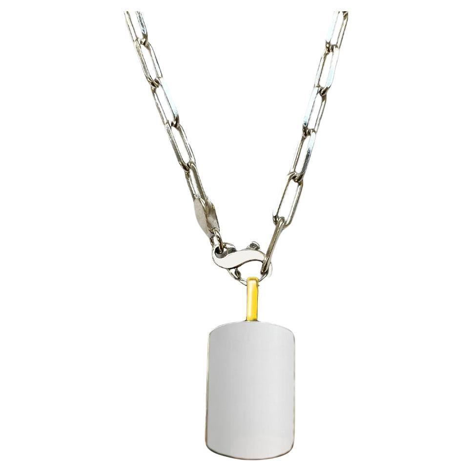 Silver and 18k Gold ID Tag Pendant For Sale