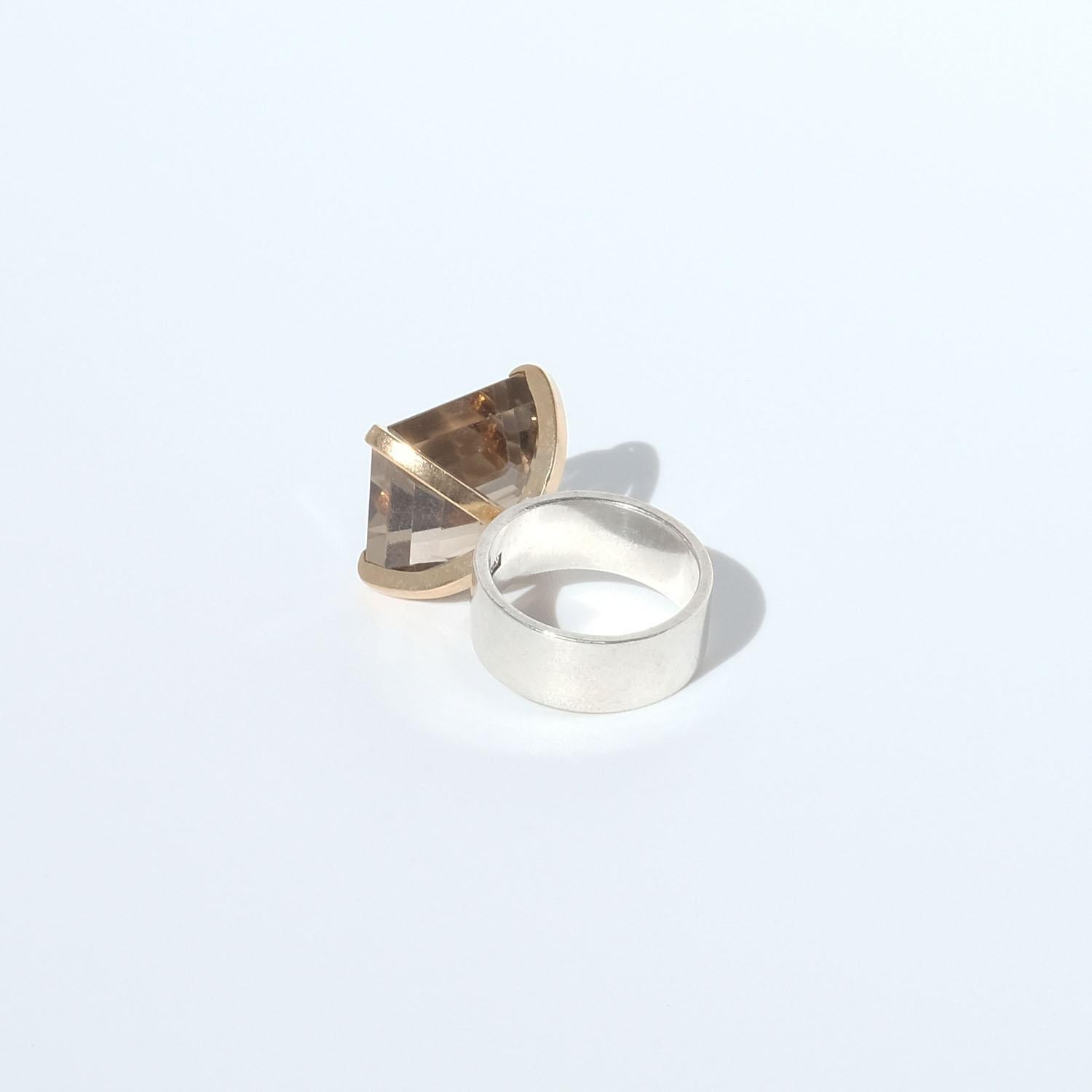 Silver and 18k Gold Smoky Quartz Ring Made Year 2000 For Sale 1