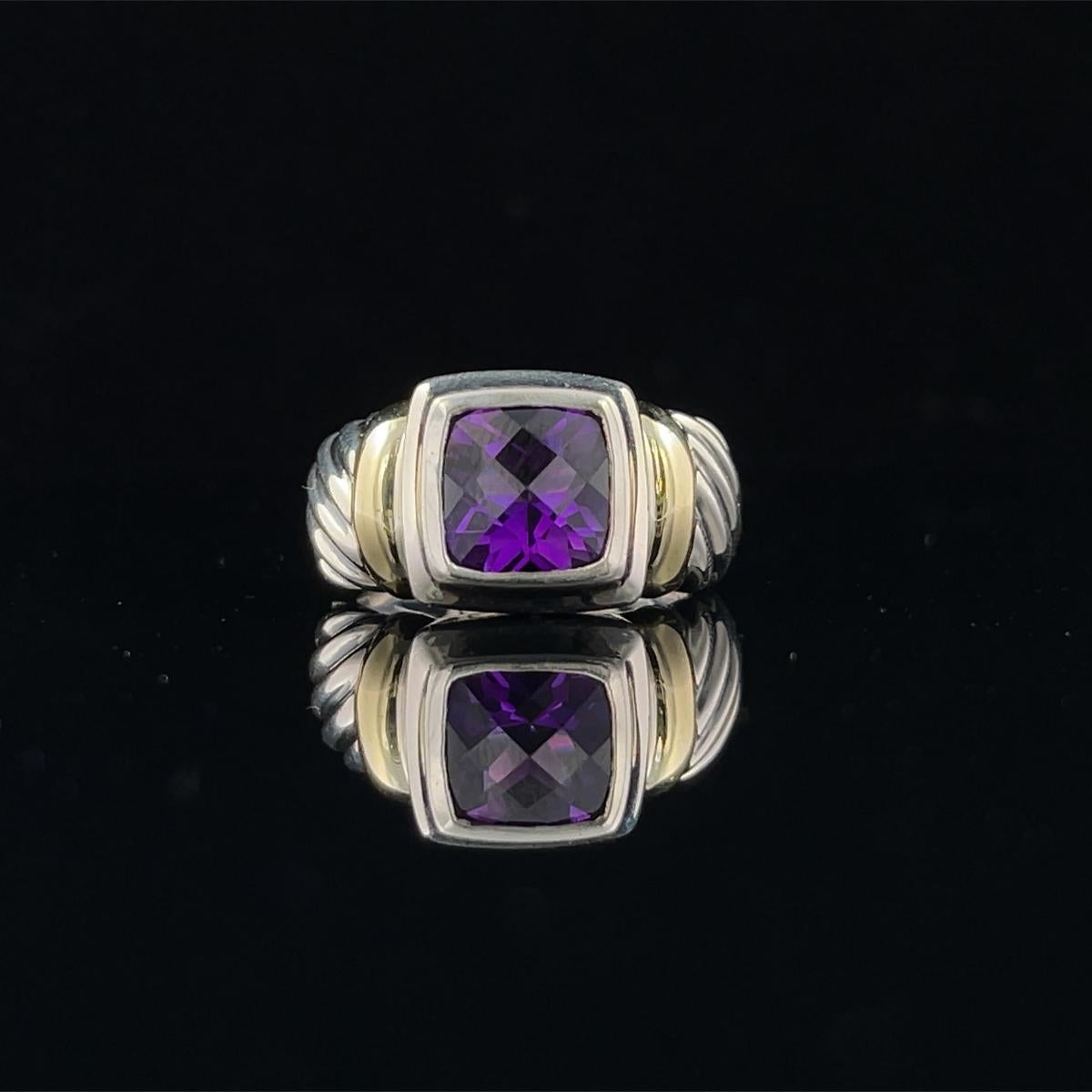 Women's or Men's Silver and 18K Yellow Gold Amethyst Ring  For Sale