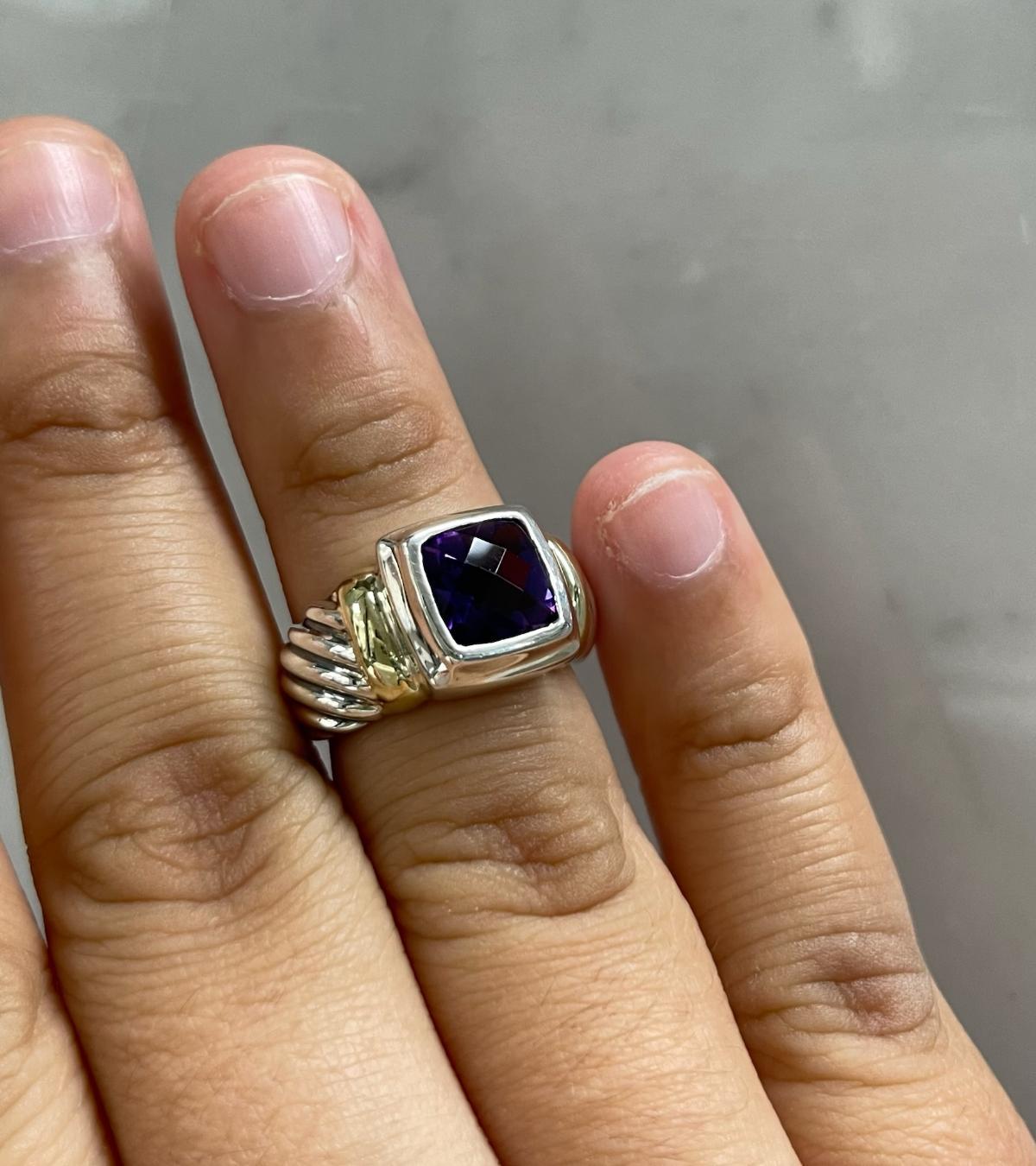 Silver and 18K Yellow Gold Amethyst Ring  For Sale 1