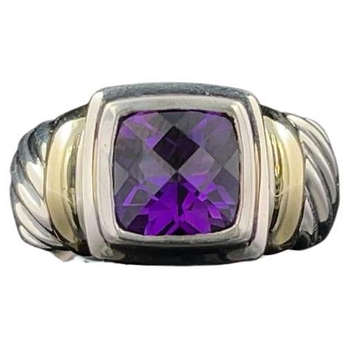 Silver and 18K Yellow Gold Amethyst Ring  For Sale