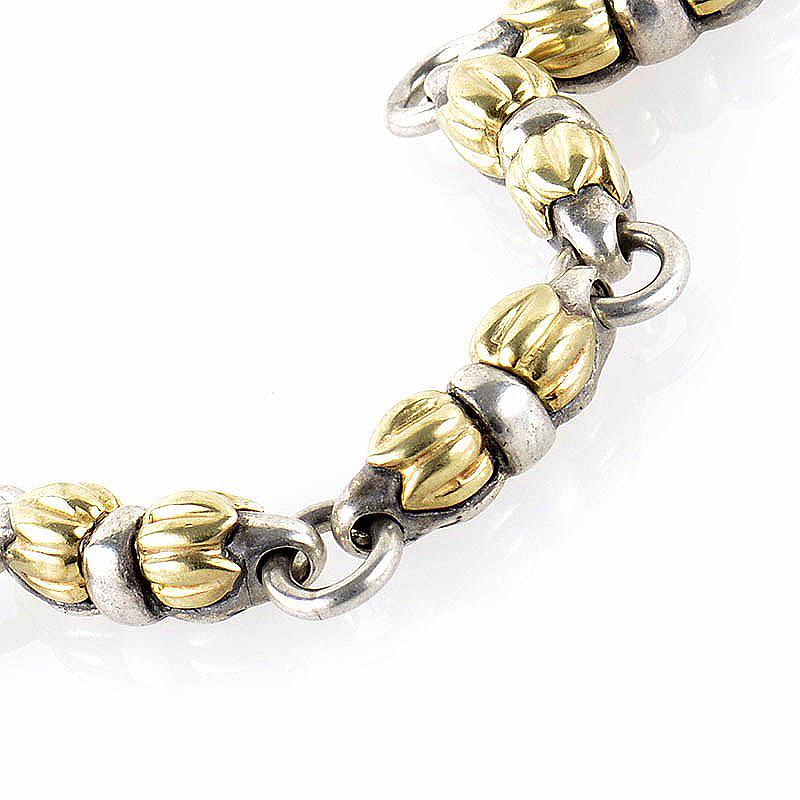 Women's Silver and 18 Karat Yellow Gold Necklace For Sale