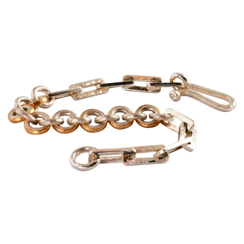 Silver and 22 Karat Gold Multi Shape Link Bracelet