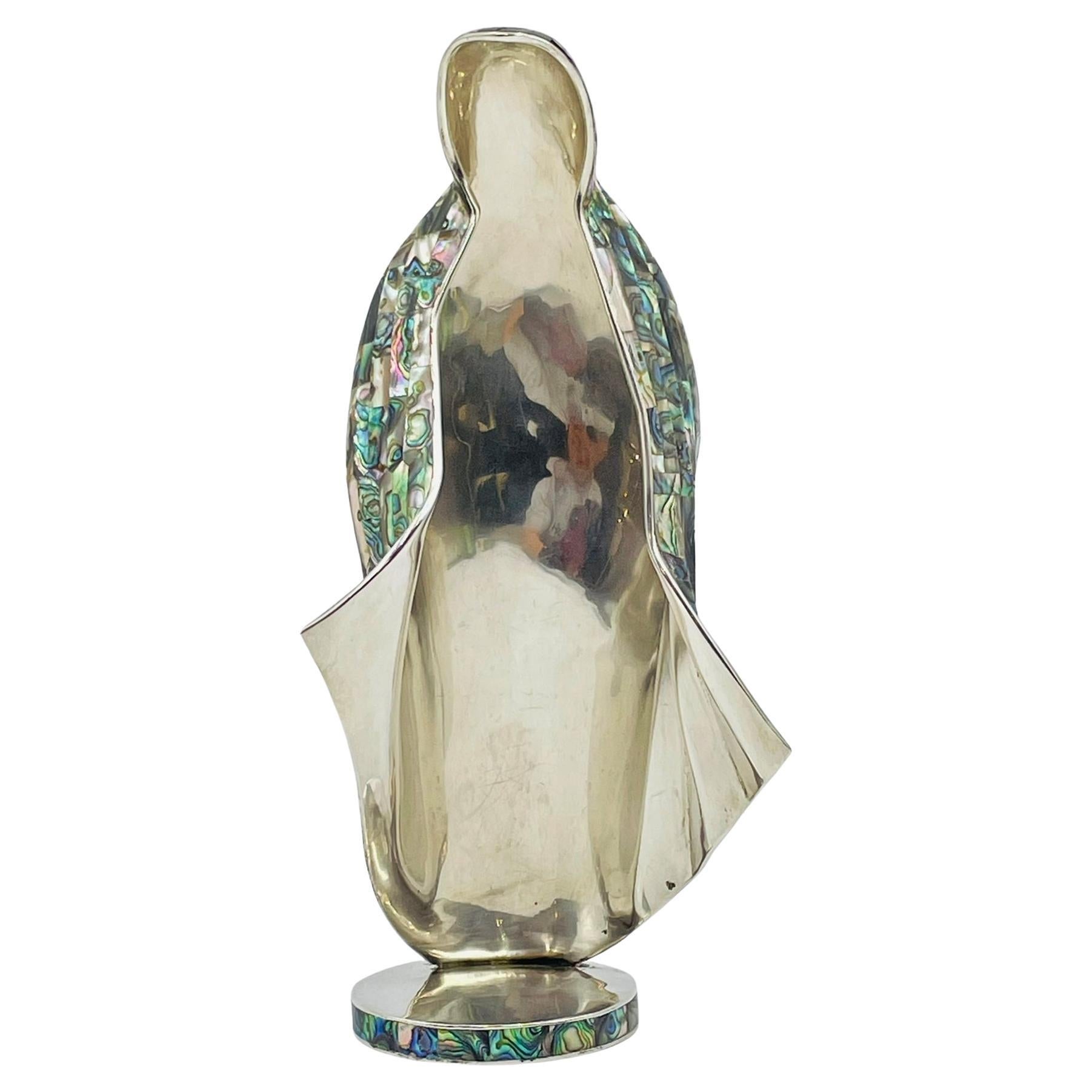 Silver and Abalone Shell Madonna Sculpture by Emilia Castillo for Los Castillo For Sale