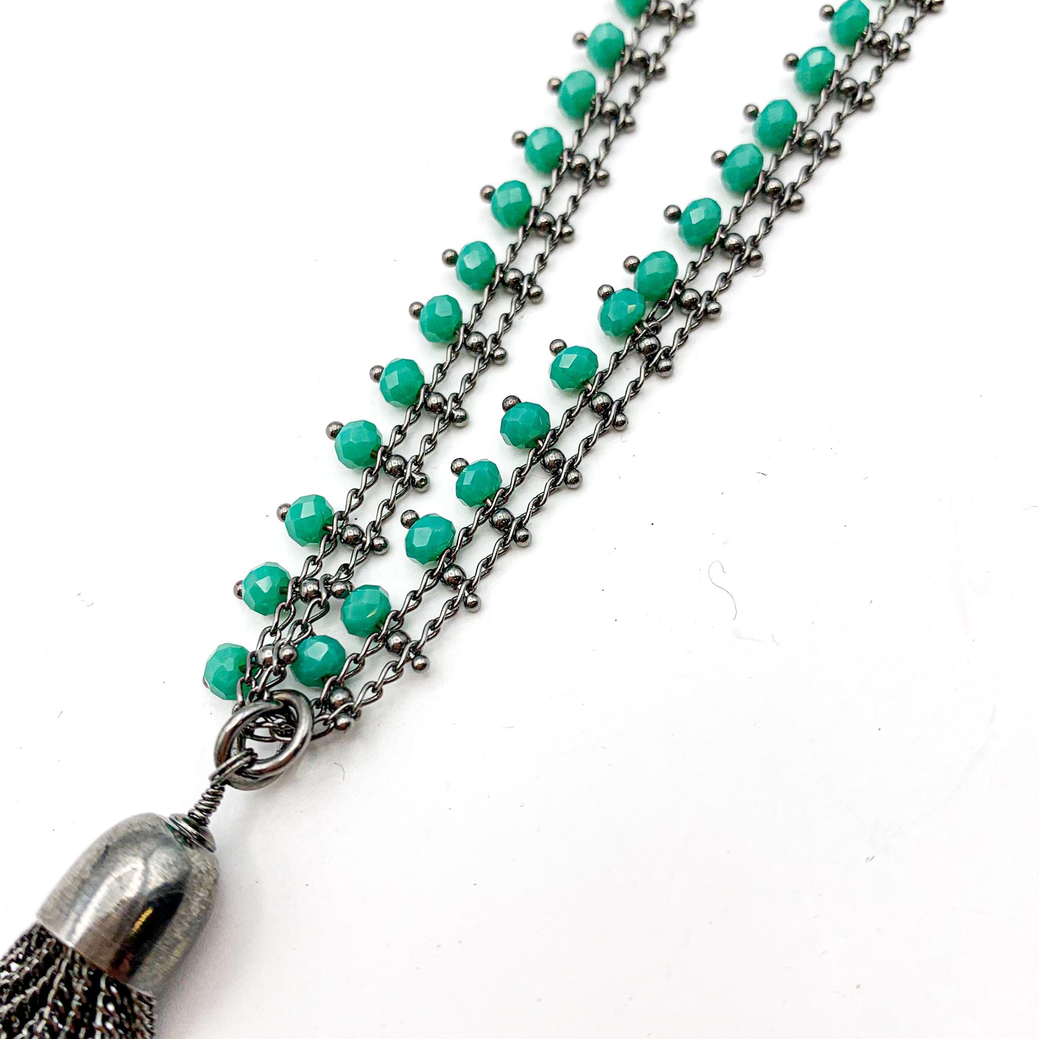 Silver and agate chain link tassel pendant necklace  In New Condition In Carlsbad, CA